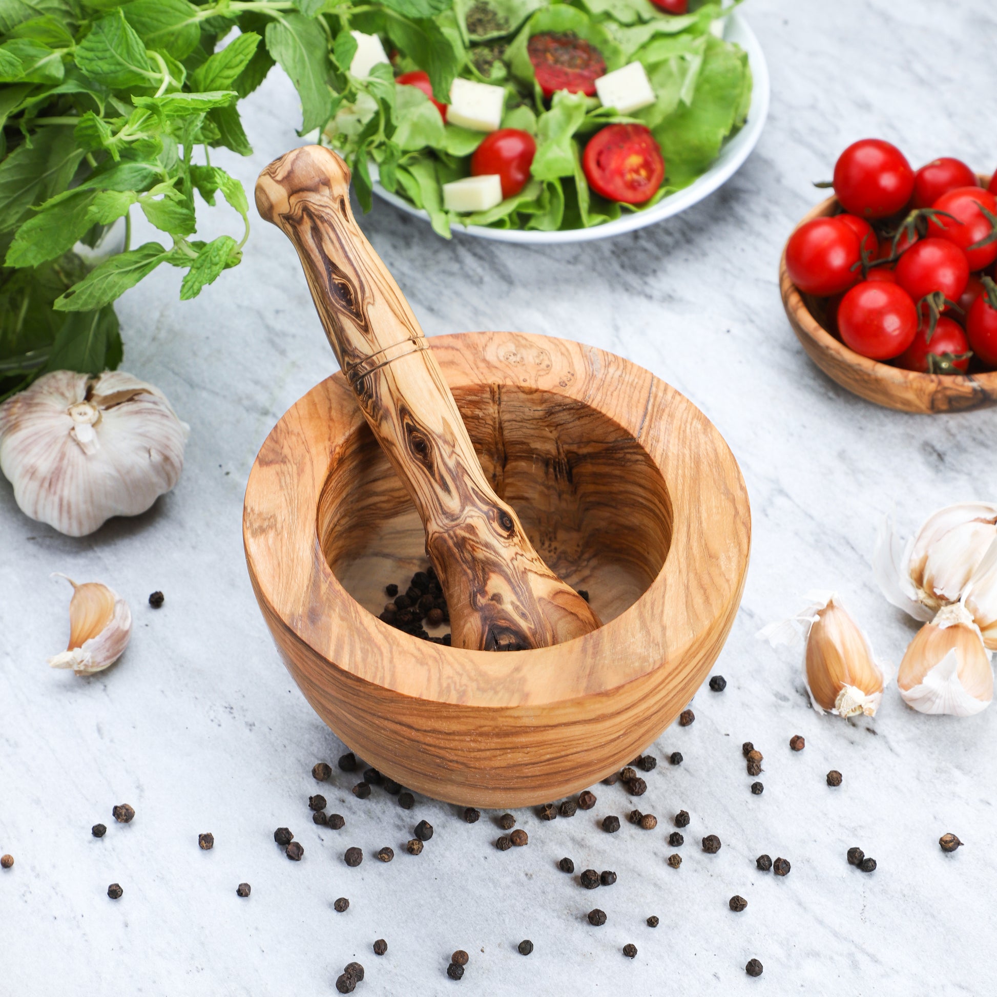Wooden Mortar and Pestle handmade from Tunisian Olive Wood - ArtisRaw