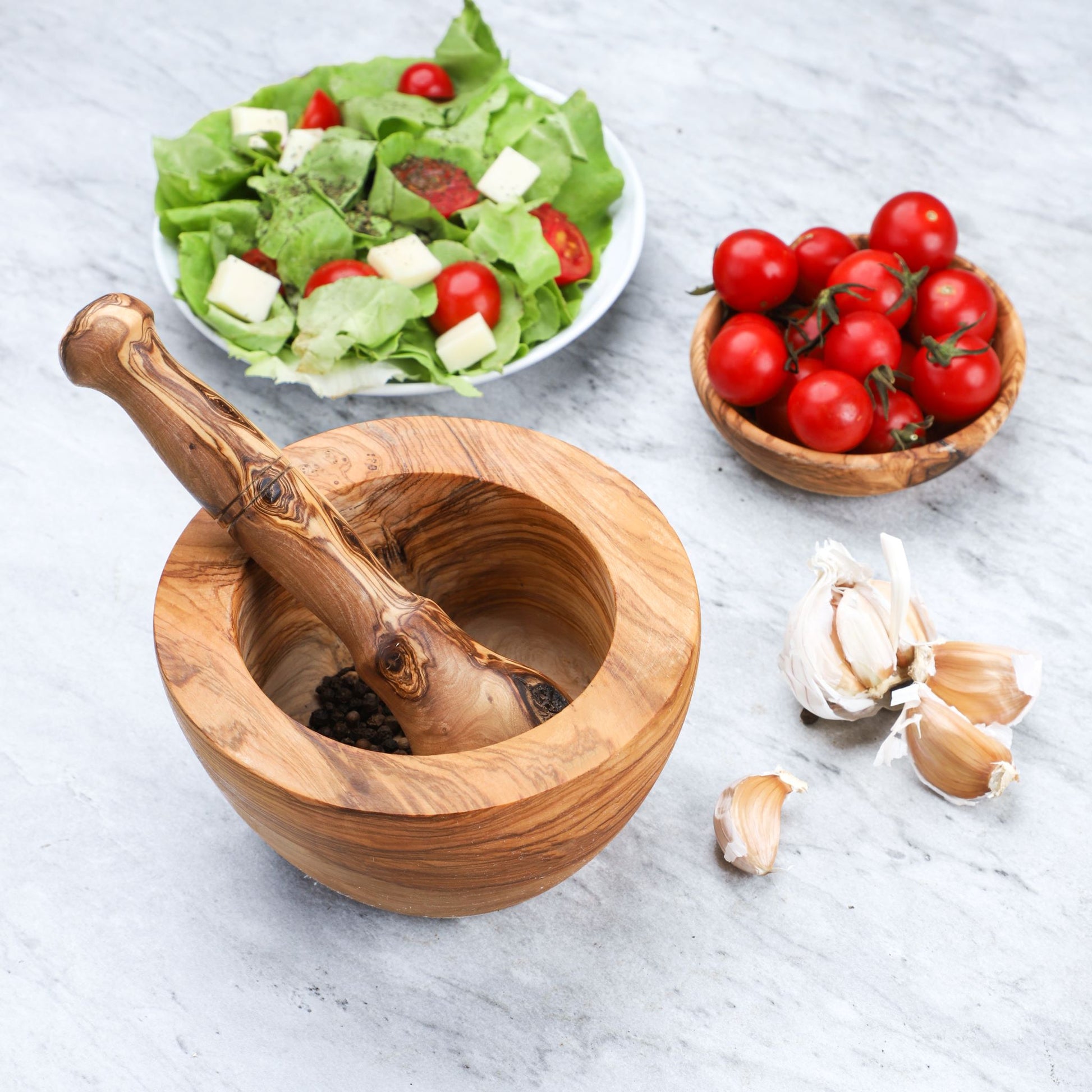 Wooden Mortar and Pestle handmade from Tunisian Olive Wood - ArtisRaw