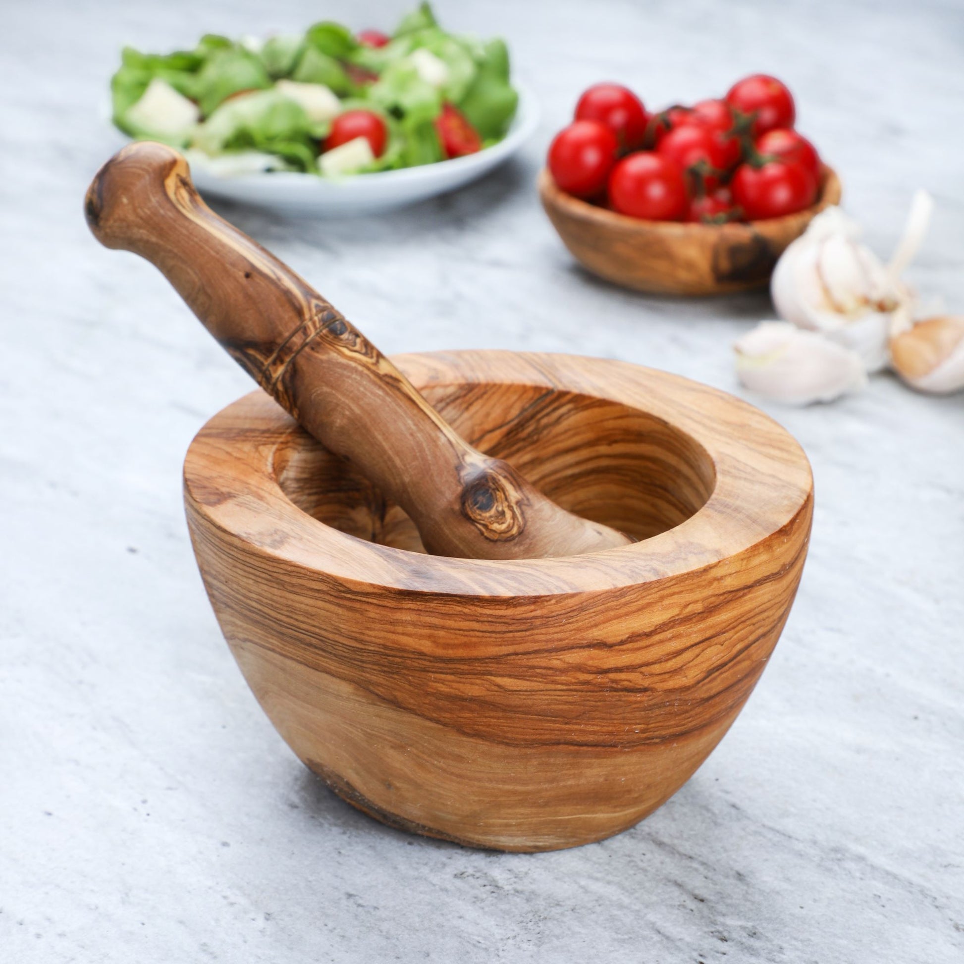 Wooden Mortar and Pestle handmade from Tunisian Olive Wood - ArtisRaw