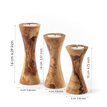 Set of 3 Wooden Candle Holders made of Tunisian Olive Wood - ArtisRaw