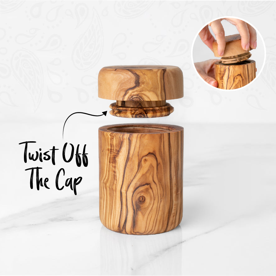 Set of 2 Salt Cellar with Lid Olive Wood - ArtisRaw