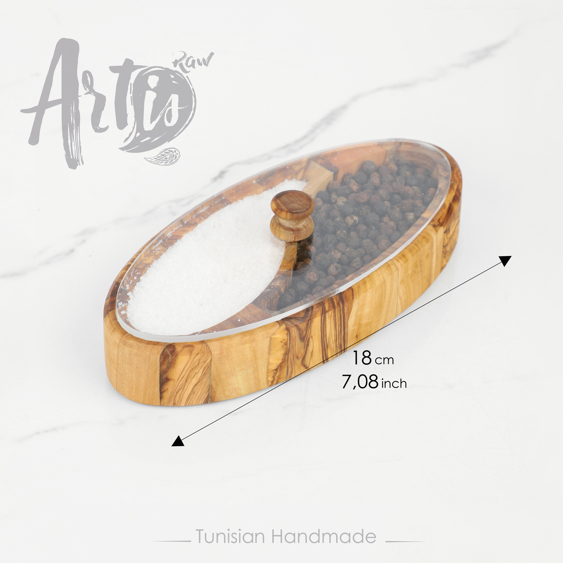 Olive Wood Salt Cellar with Plexiglass Lid - ArtisRaw