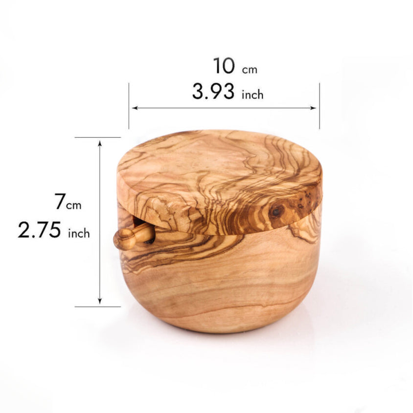 Olive Wood Salt Cellar – Spoon & Swivel Lid - ArtisRaw