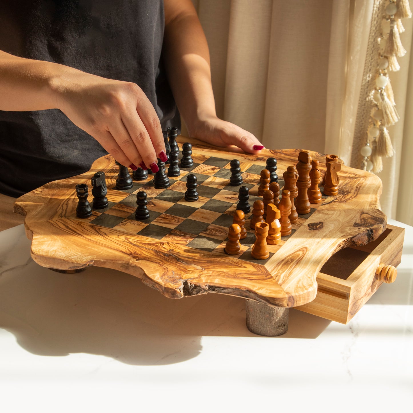 Rustic Square Chess Board With Storage - ArtisRaw