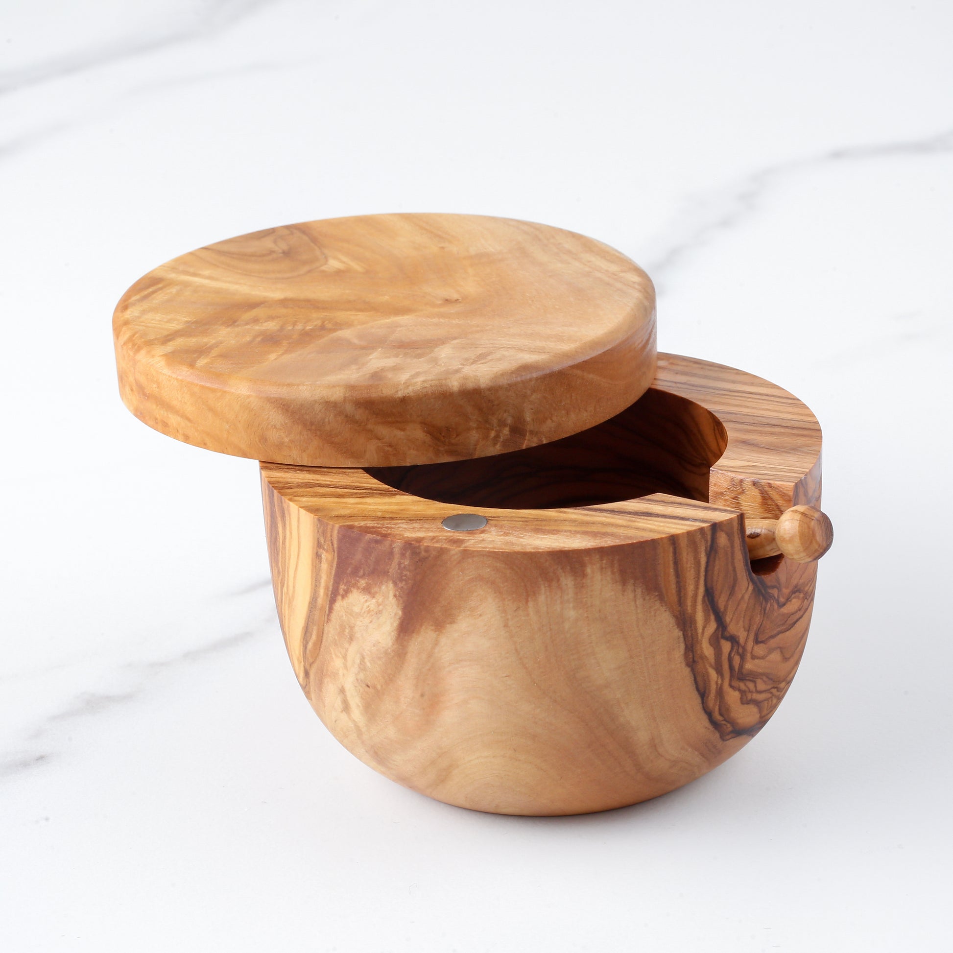 Olive Wood Salt Cellar – Spoon & Swivel Lid - ArtisRaw