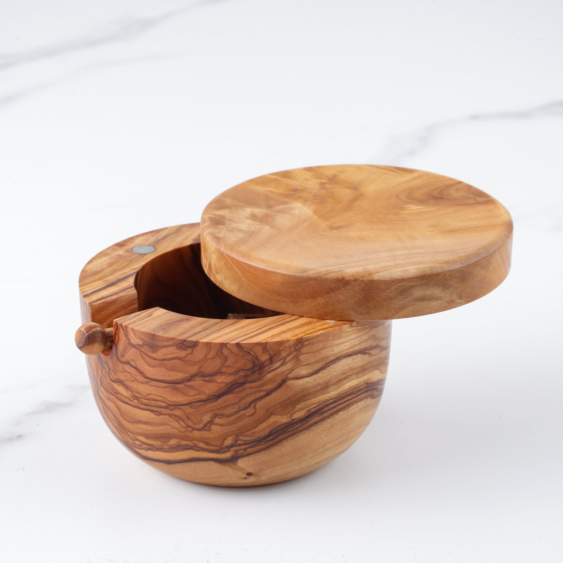 Olive Wood Salt Cellar – Spoon & Swivel Lid - ArtisRaw