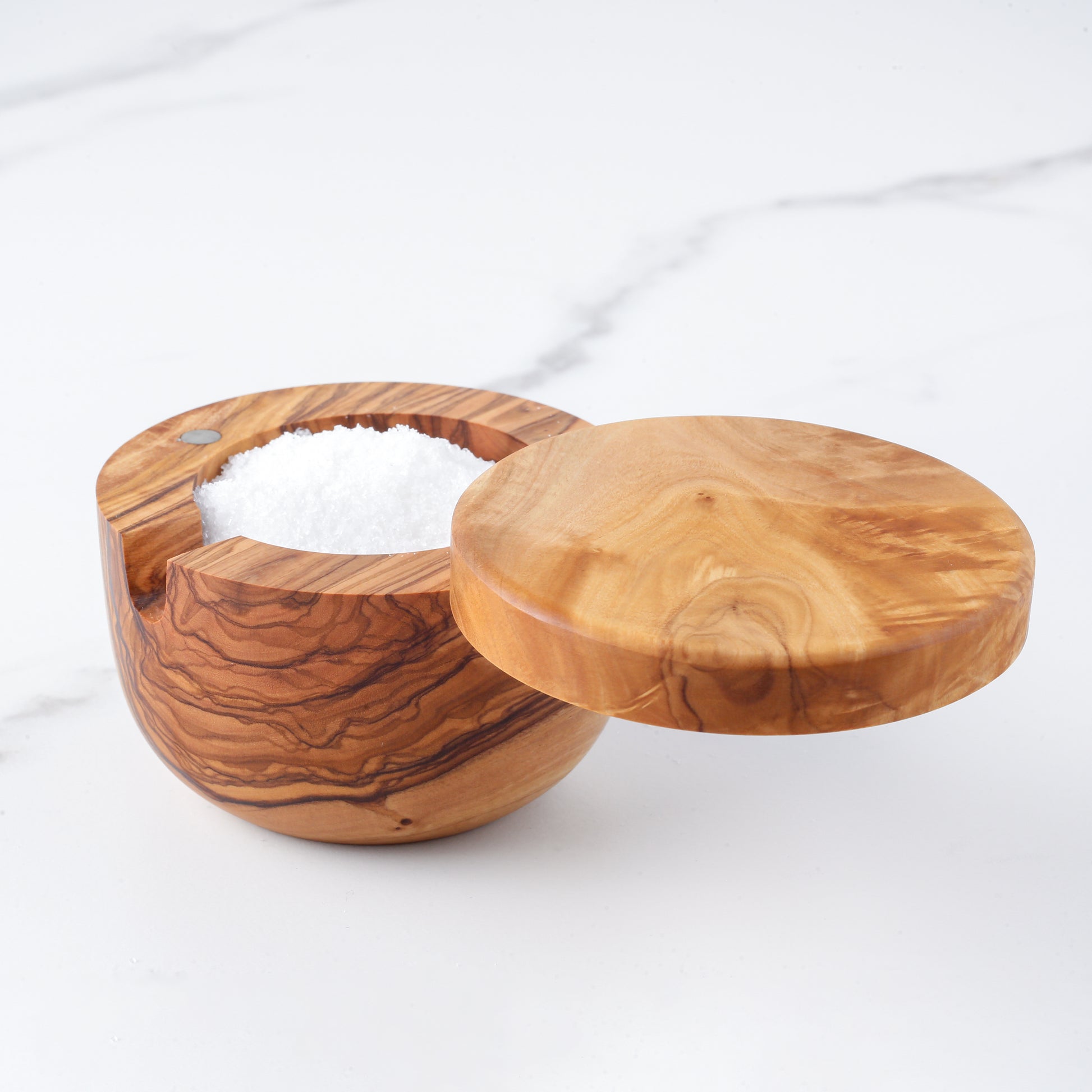 Olive Wood Salt Cellar – Spoon & Swivel Lid - ArtisRaw
