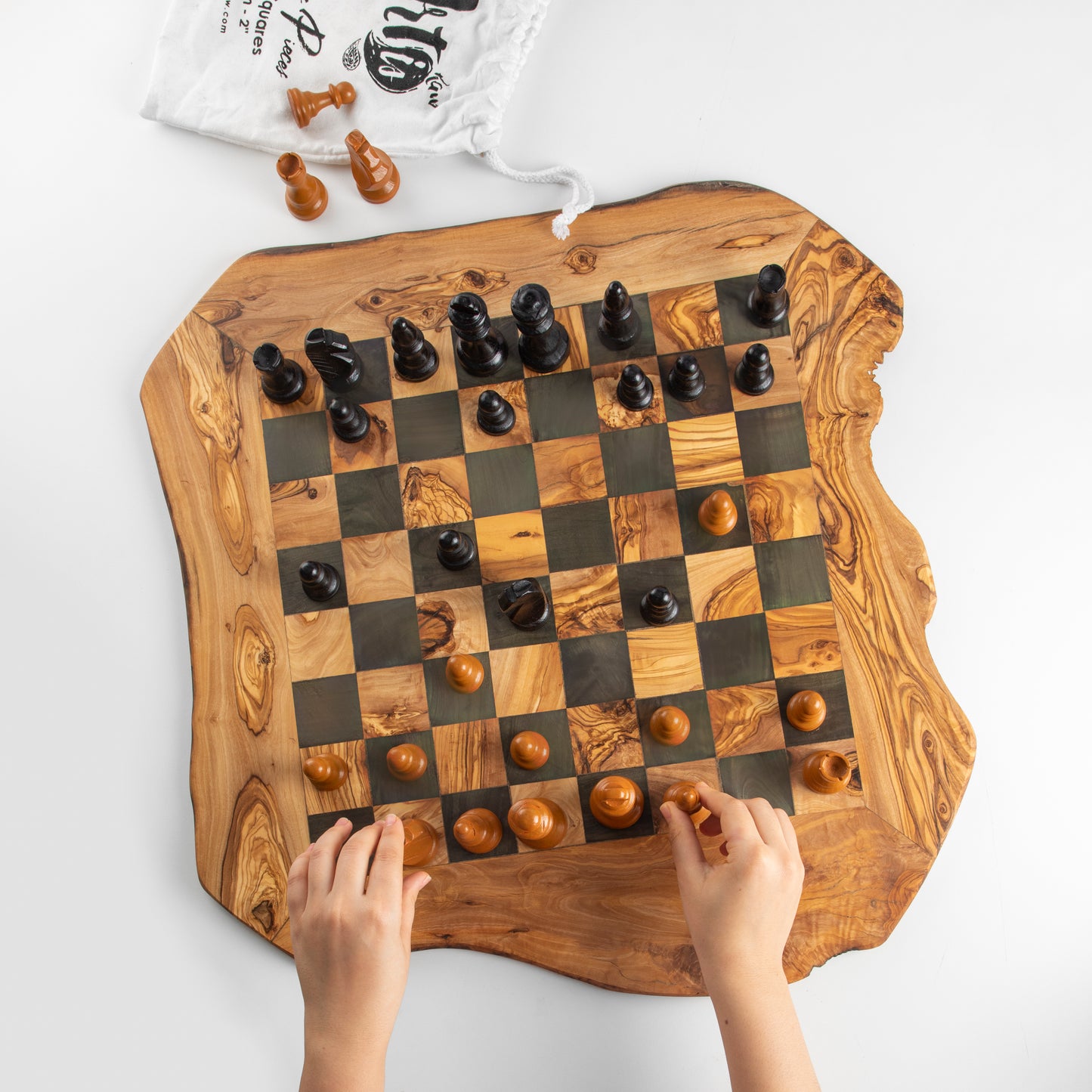 Handmade Olive Wood Chess Board – Rustic & Unique - ArtisRaw