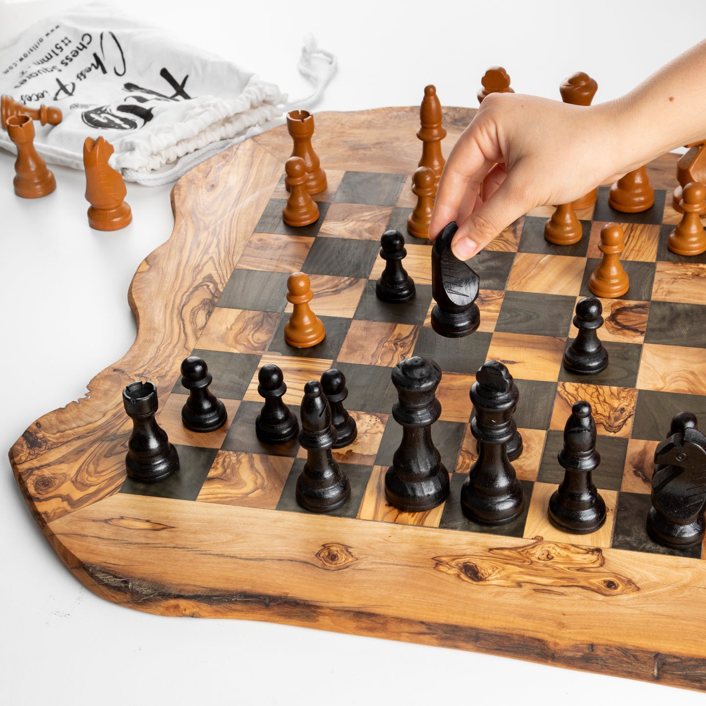 Handmade Olive Wood Chess Board – Rustic & Unique - ArtisRaw
