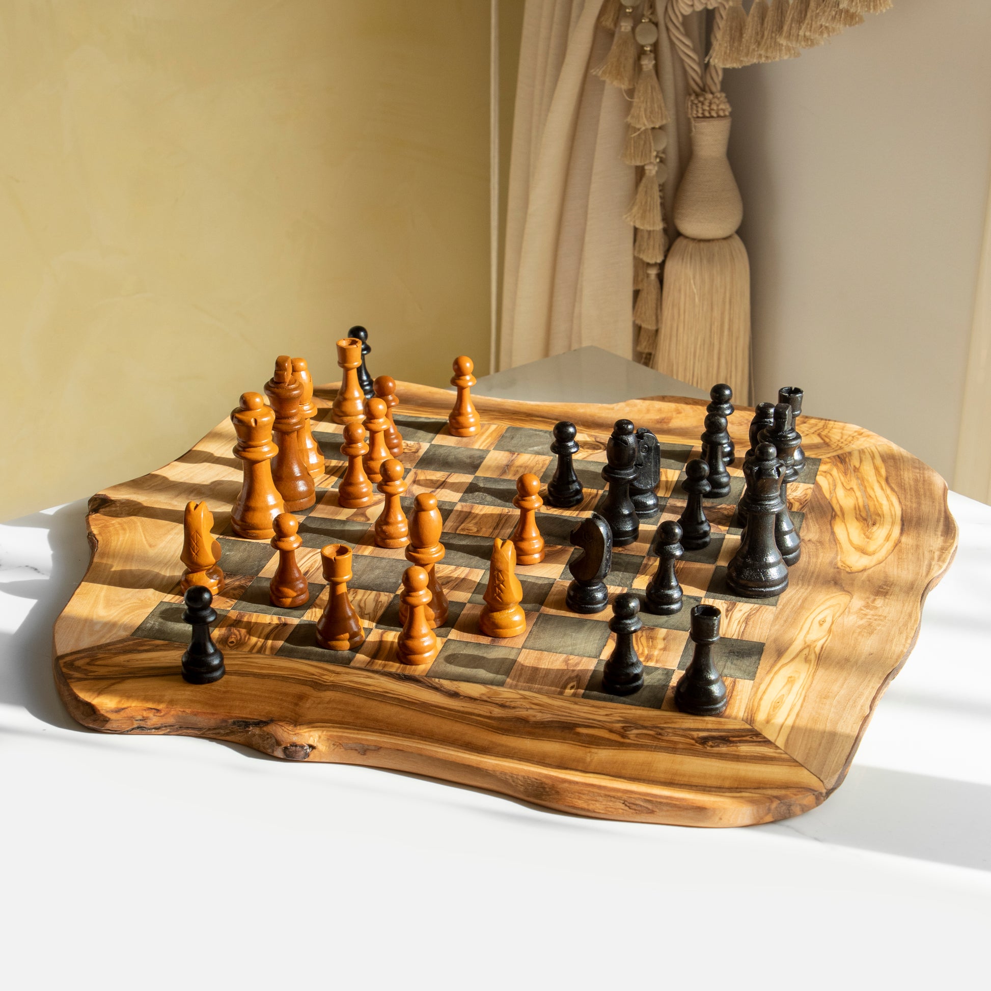 Handmade Olive Wood Chess Board – Rustic & Unique - ArtisRaw