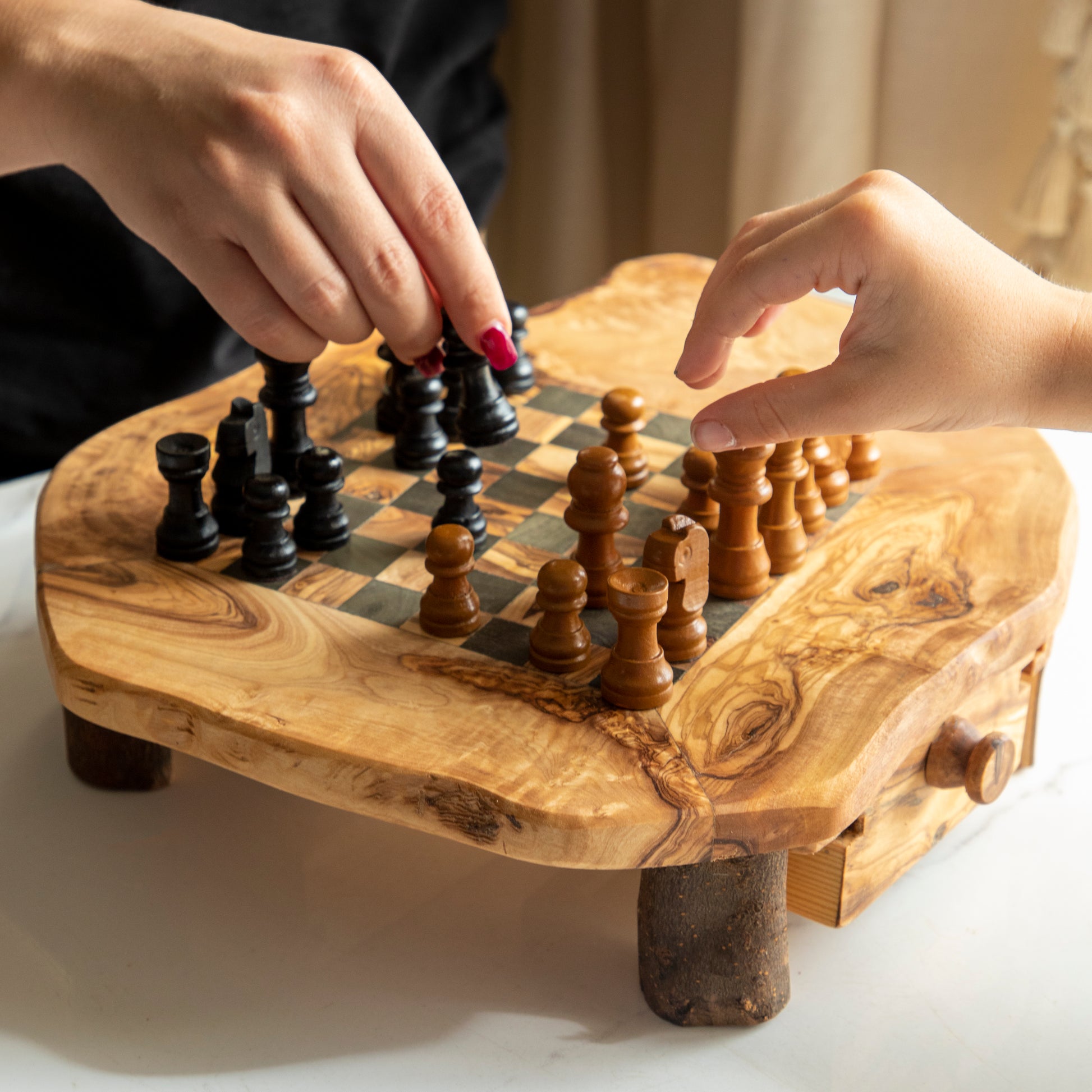 Rustic Square Chess Board With Storage - ArtisRaw