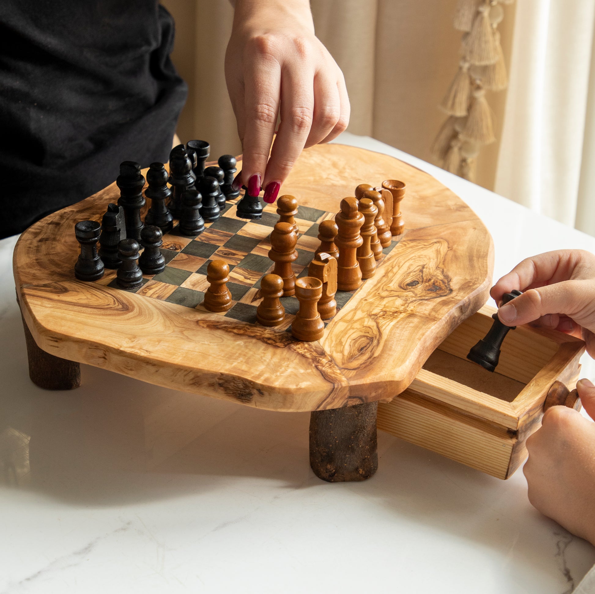 Rustic Square Chess Board With Storage - ArtisRaw