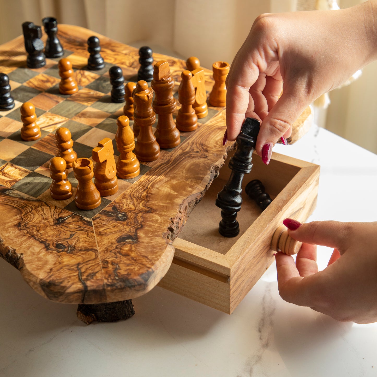 Rustic Square Chess Board With Storage - ArtisRaw