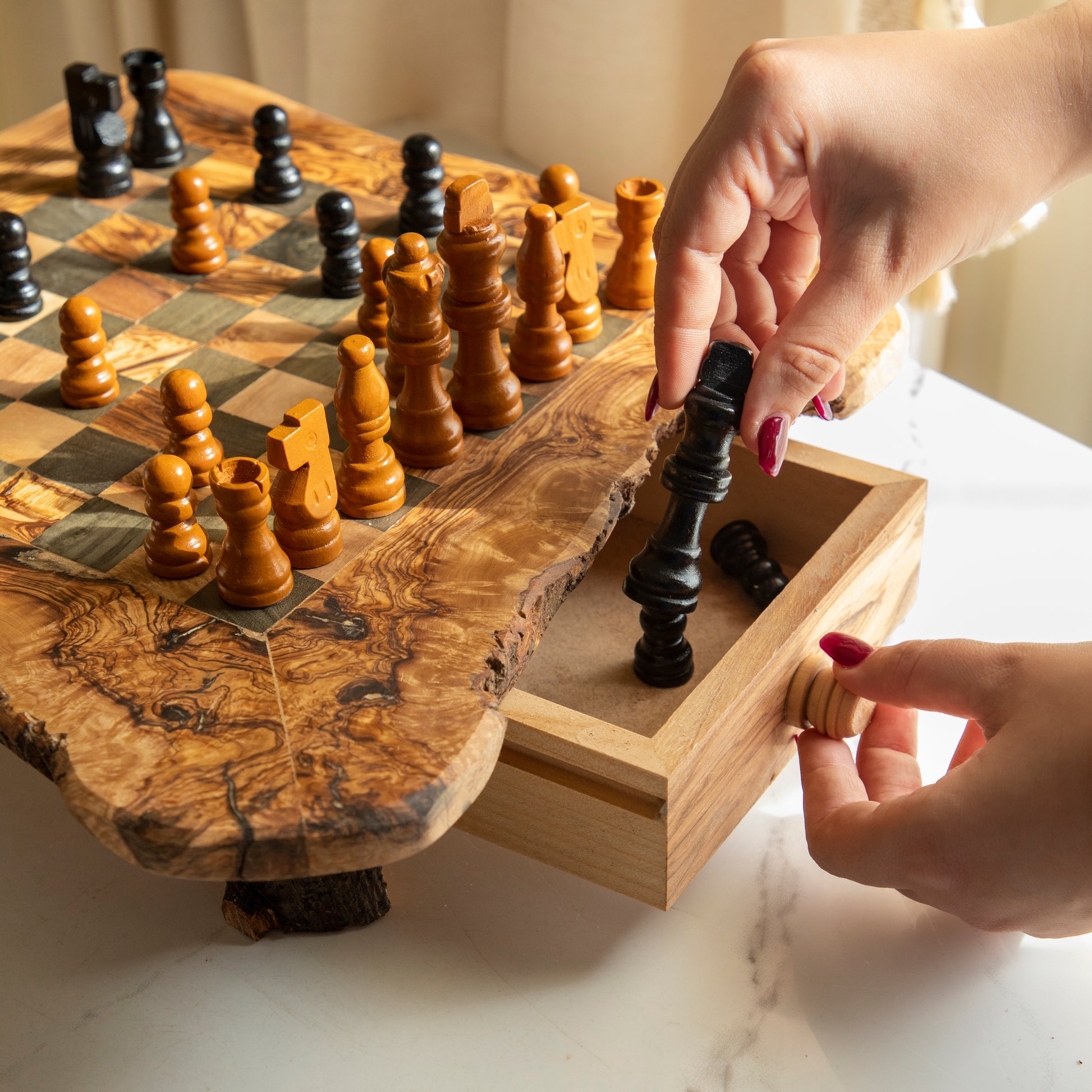 Rustic Square Chess Board With Storage - ArtisRaw