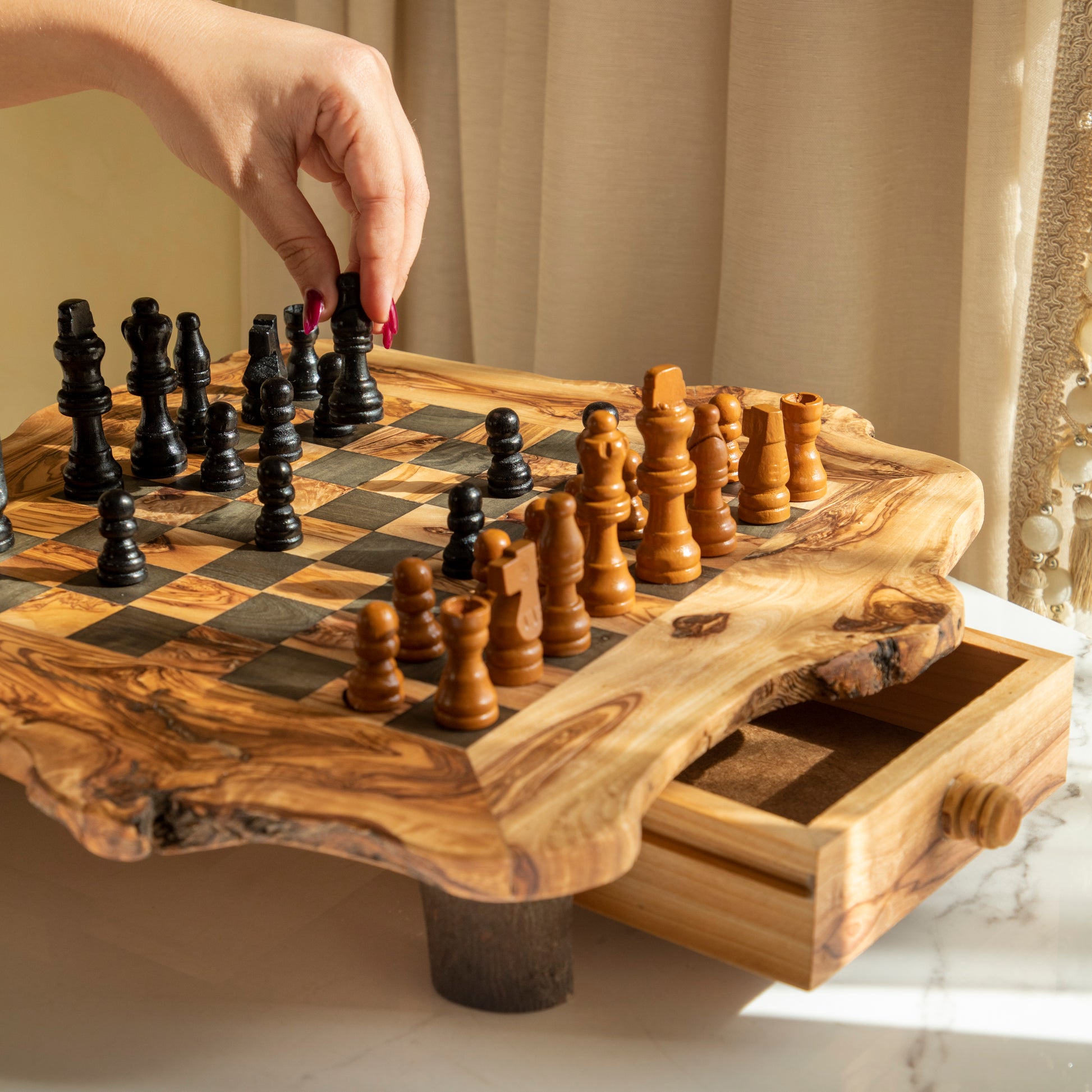 Rustic Square Chess Board With Storage - ArtisRaw