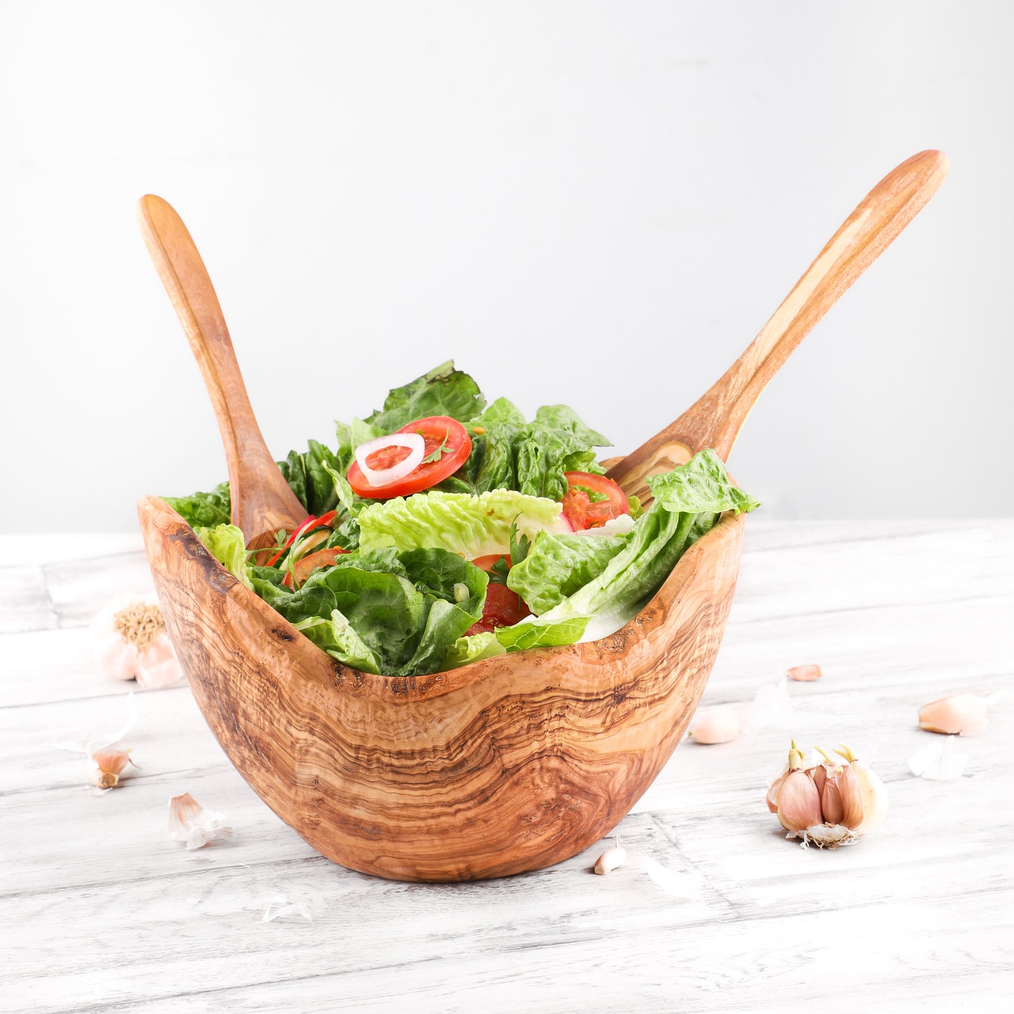 Large Rustic Wooden Salad Bowl Handmade from Olive Wood - ArtisRaw