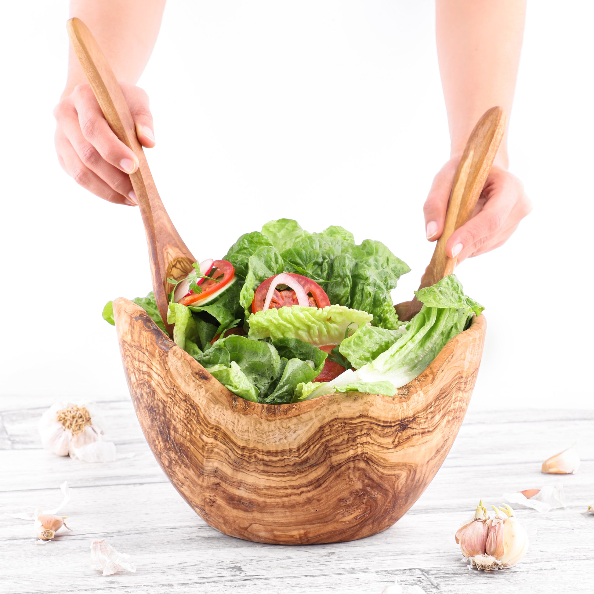 Large Rustic Wooden Salad Bowl Handmade from Olive Wood - ArtisRaw