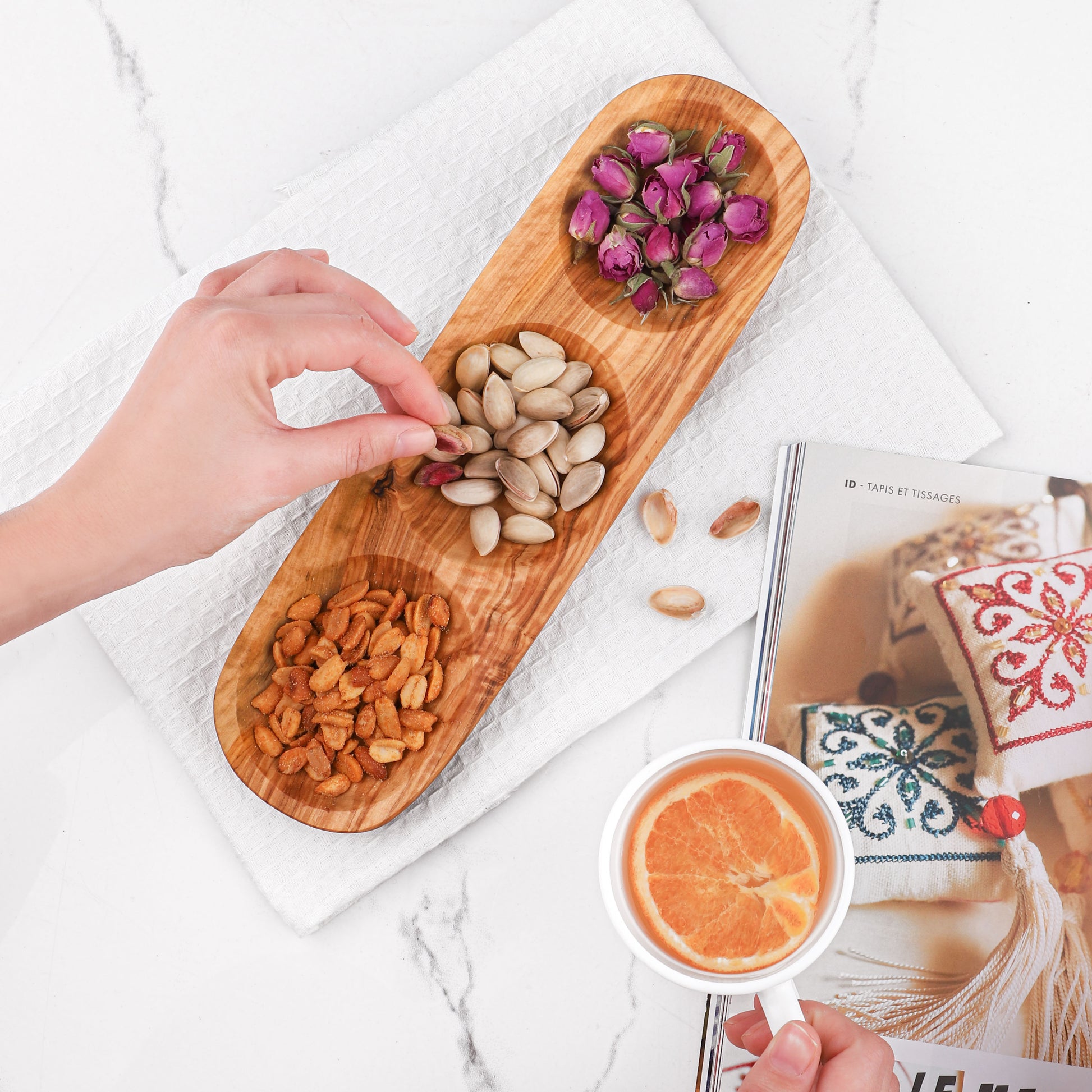 Divided Wooden Serving Dish Olive Wood - ArtisRaw