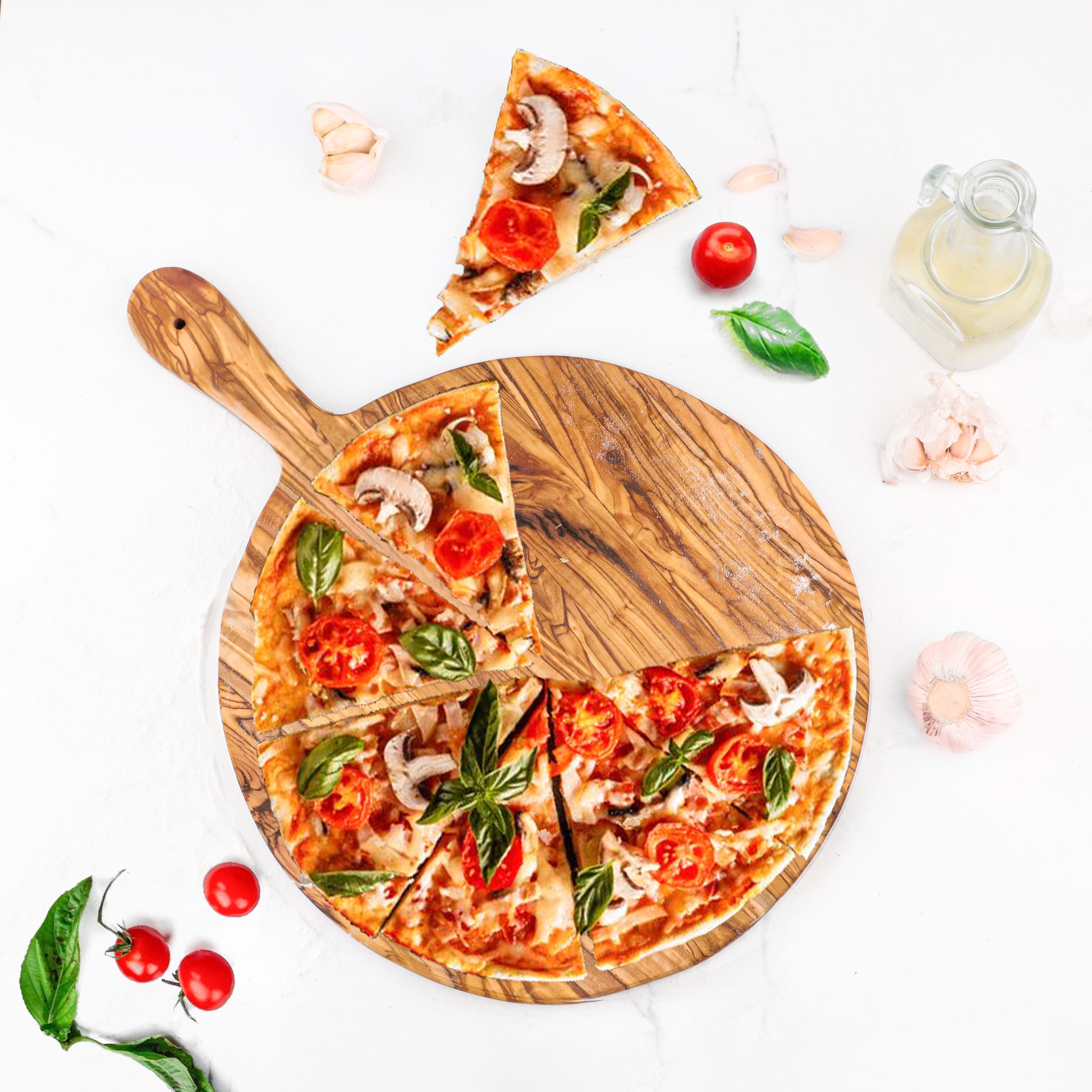 Round Board with Handle Olive Wood - ArtisRaw