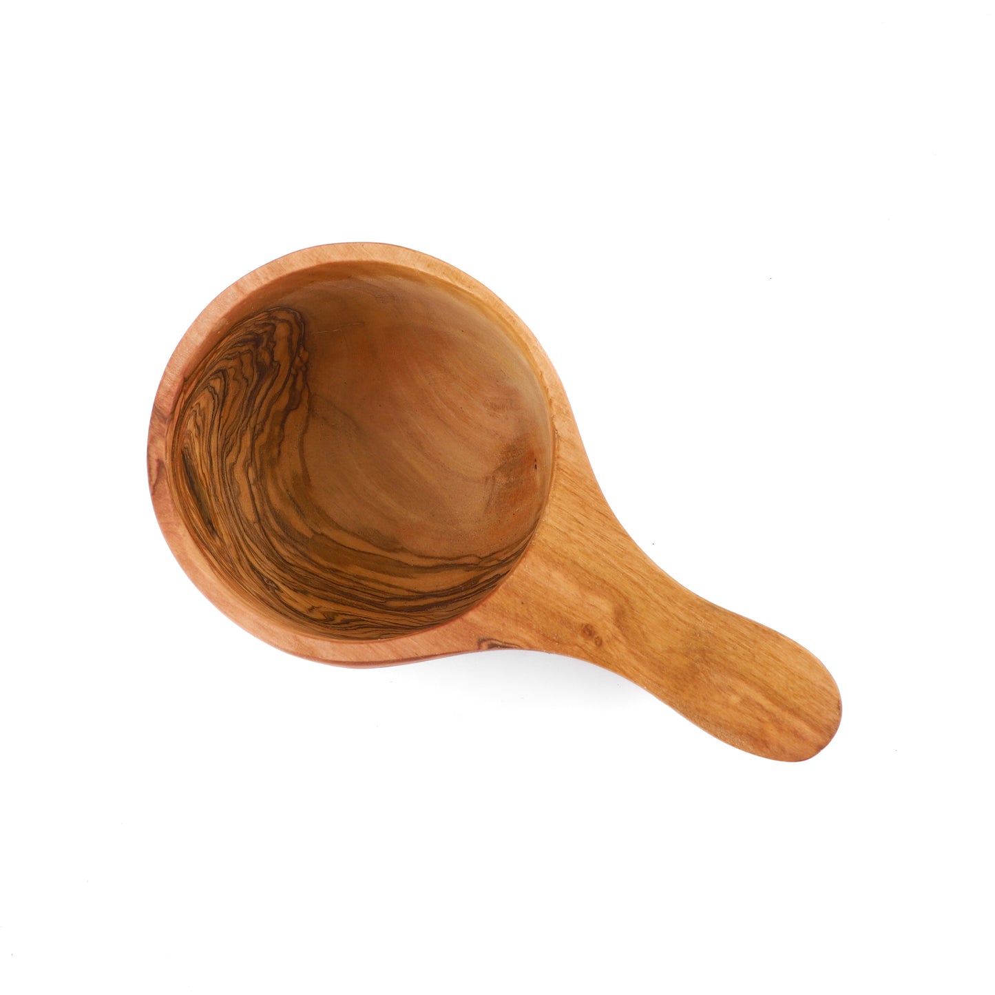 Eco-friendly Wooden Kuksa Mug with a robust, ergonomic handle, hand-carved from richly-grained Tunisian Olive Wood. A practical piece for any drinkware collection, celebrating traditional craftsmanship.