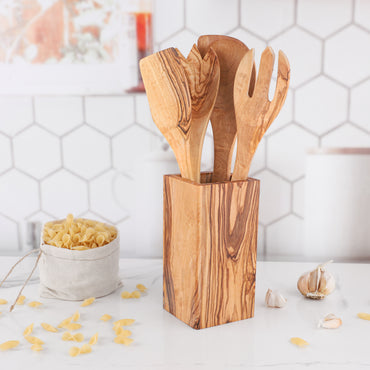 Cooking Utensil Holder Olive Wood - ArtisRaw