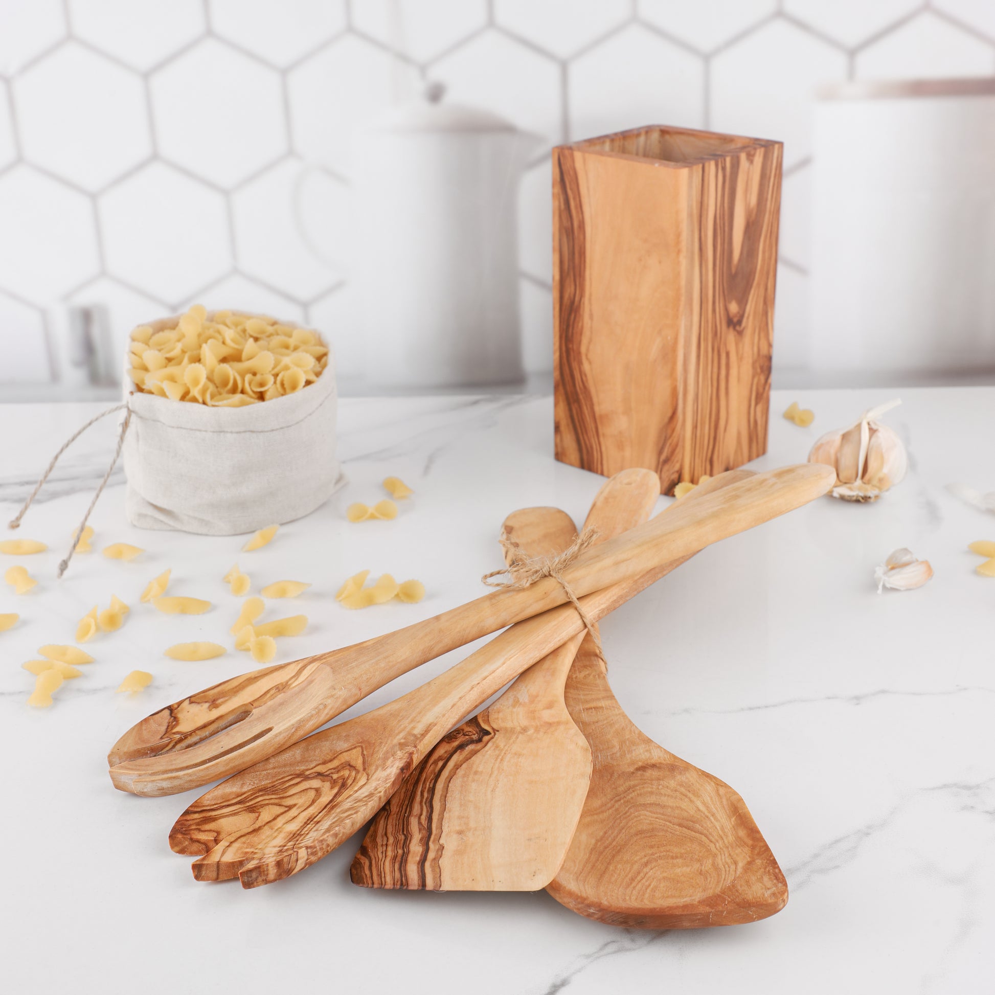 Cooking Utensil Holder Olive Wood - ArtisRaw