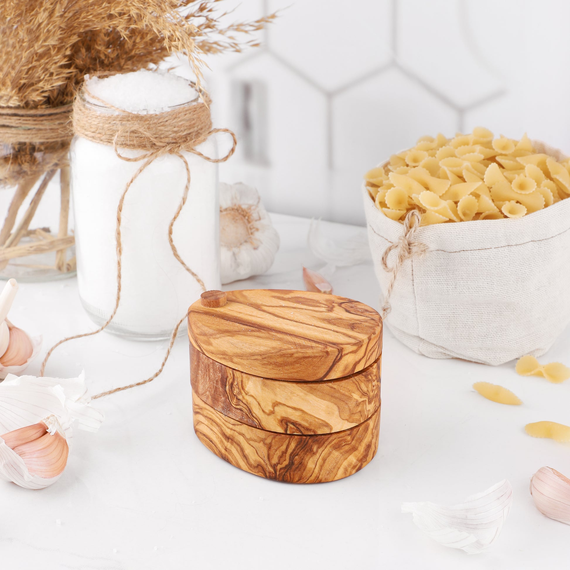 Olive Wood Salt Cellar with Lid - ArtisRaw