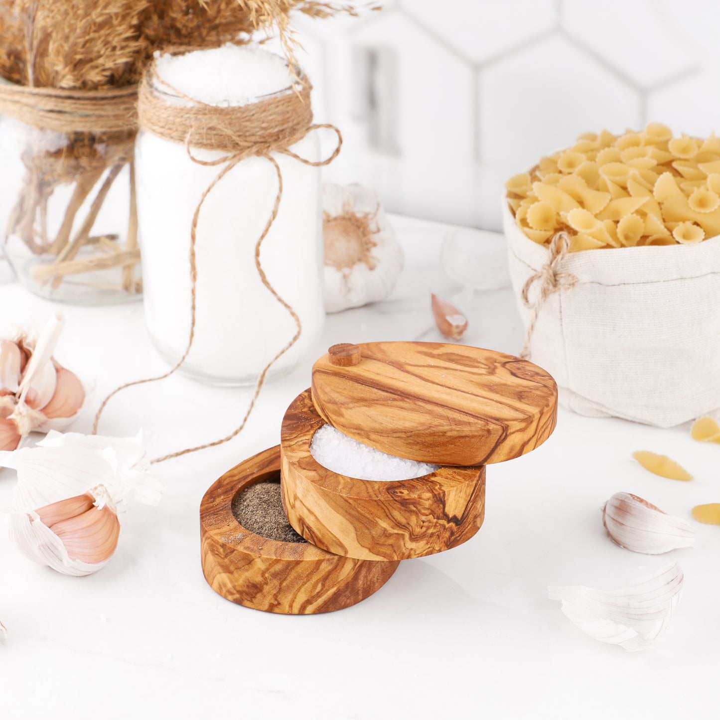 Olive Wood Salt Cellar with Lid - ArtisRaw