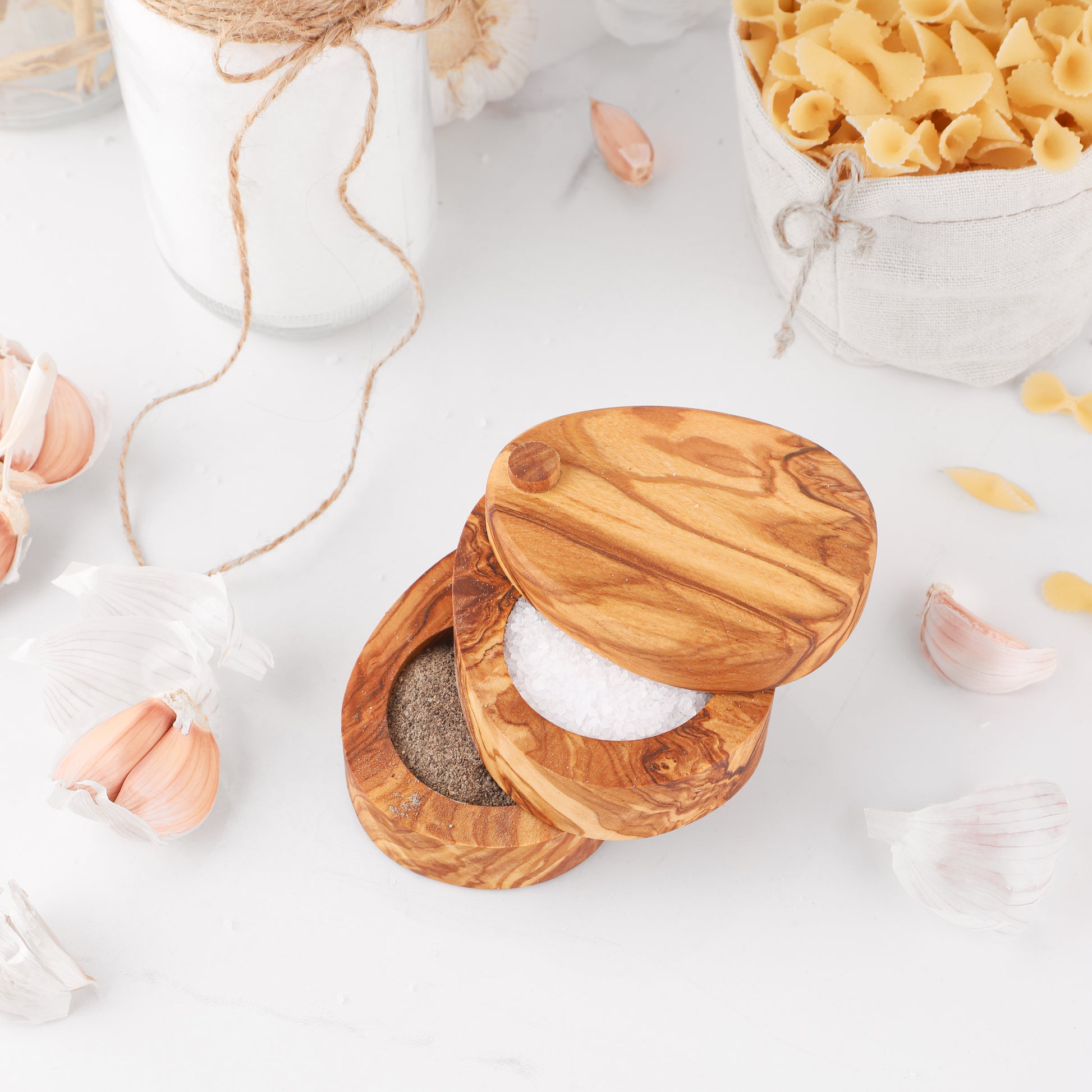 Olive Wood Salt Cellar with Lid - ArtisRaw