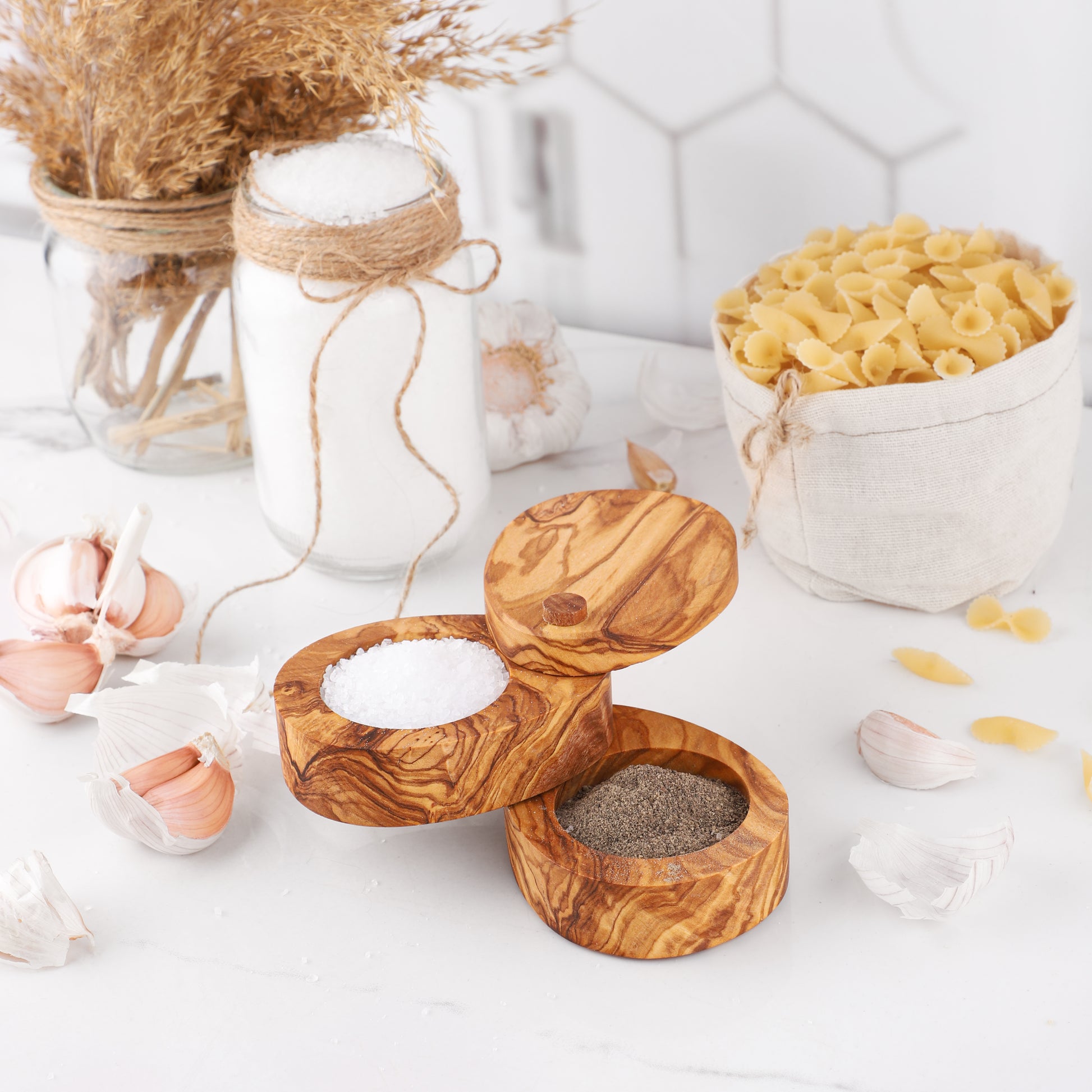 Olive Wood Salt Cellar with Lid - ArtisRaw