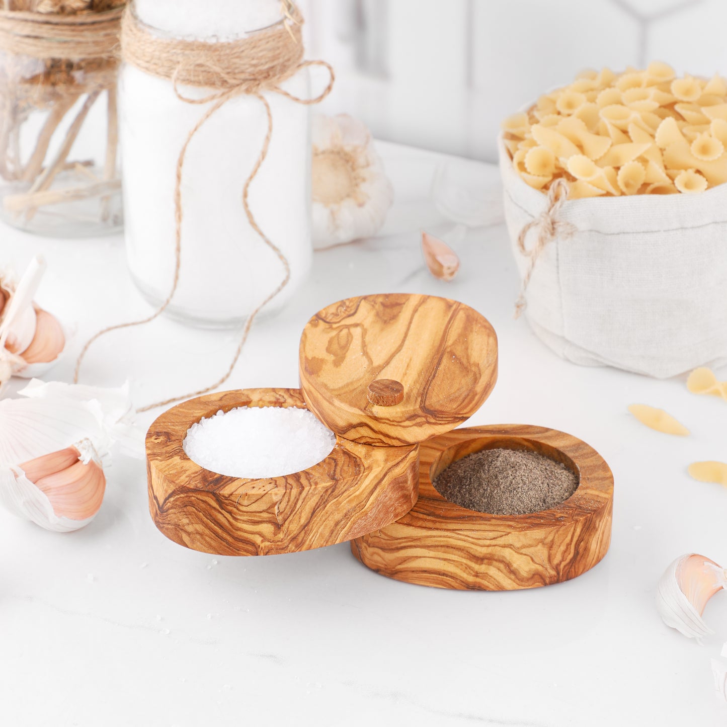 Olive Wood Salt Cellar with Lid - ArtisRaw