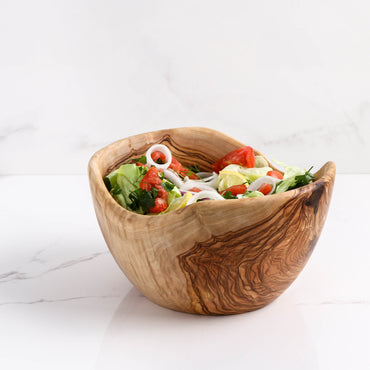 Large Rustic Wooden Salad Bowl Handmade from Olive Wood - ArtisRaw