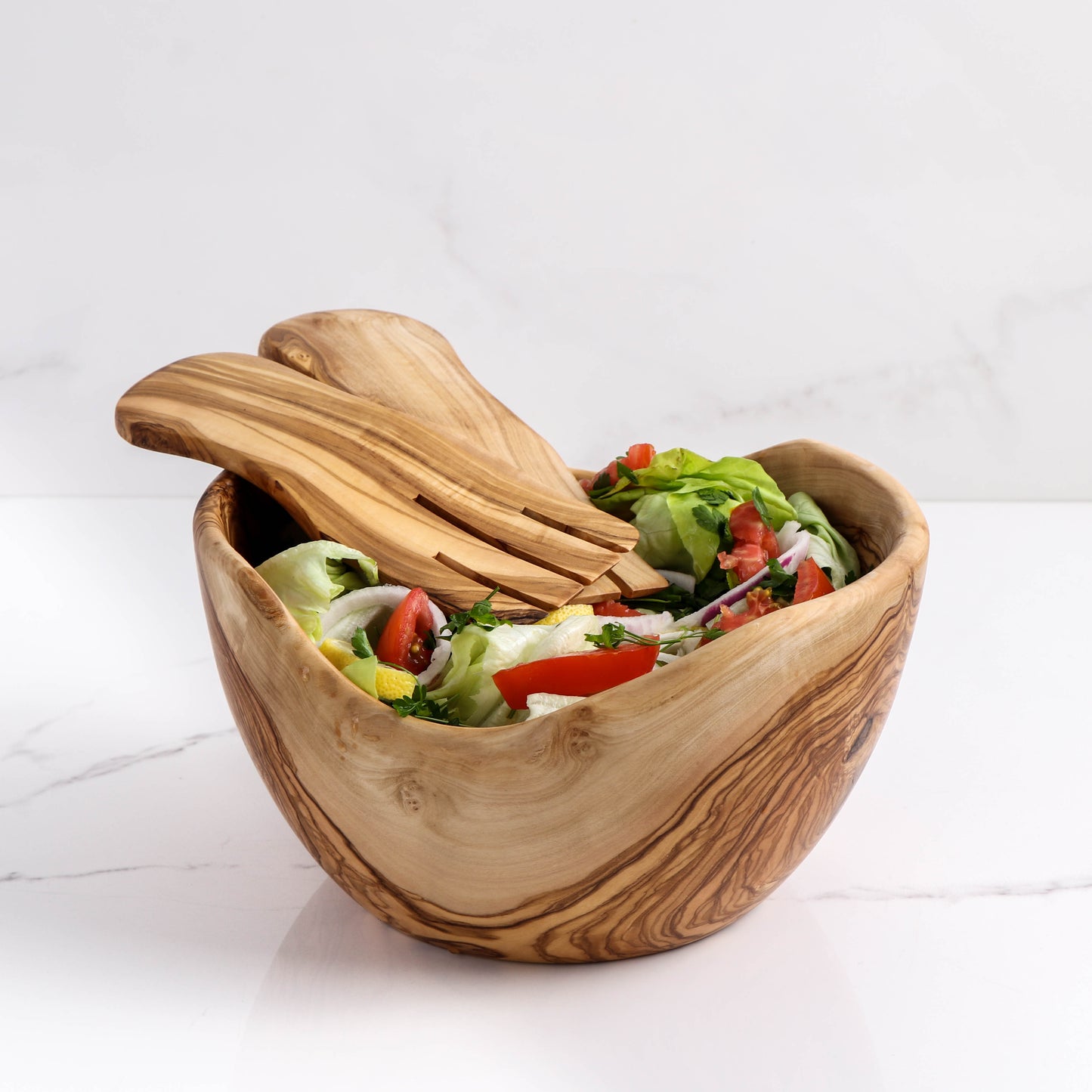 Large Rustic Wooden Salad Bowl Handmade from Olive Wood - ArtisRaw