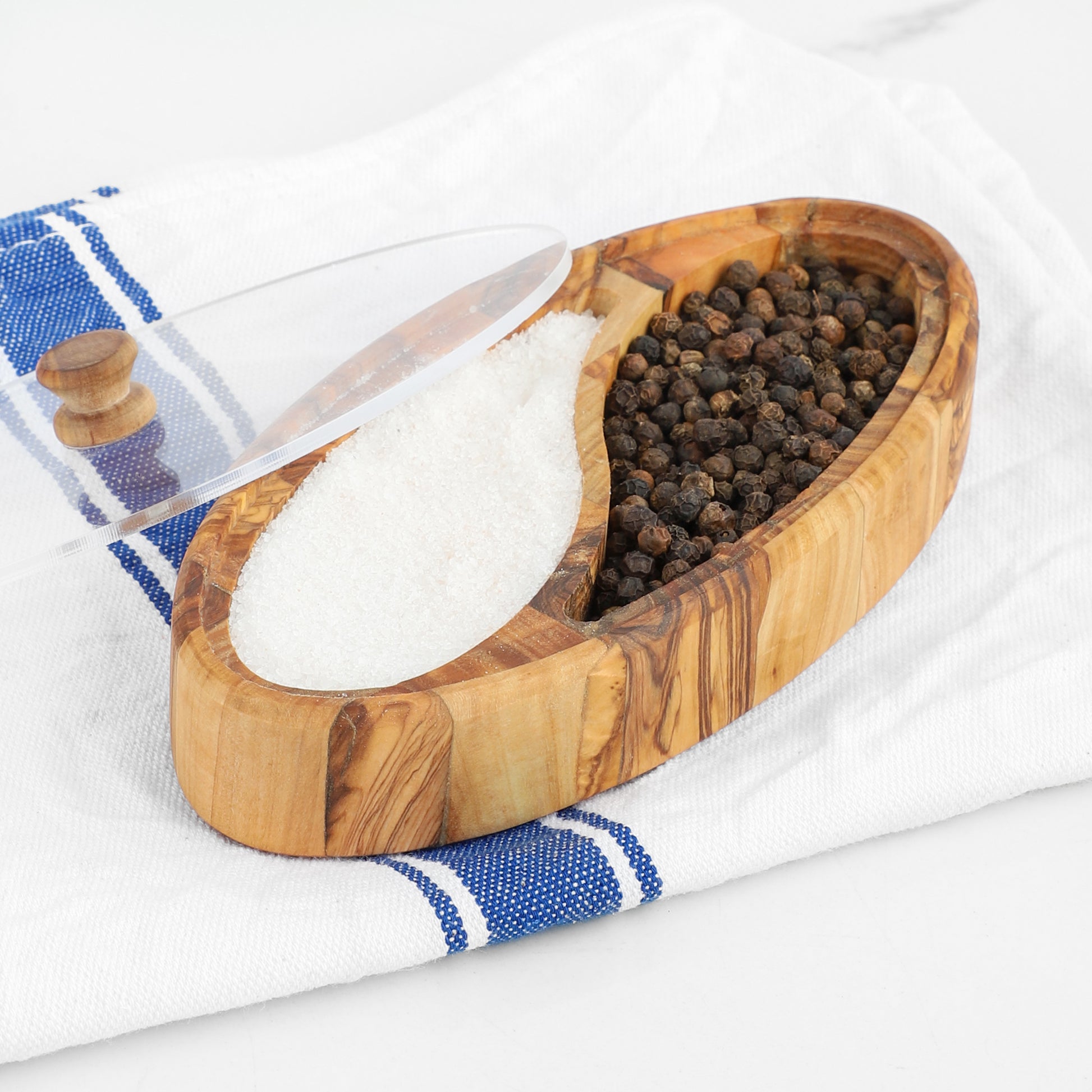 Olive Wood Salt Cellar with Plexiglass Lid - ArtisRaw