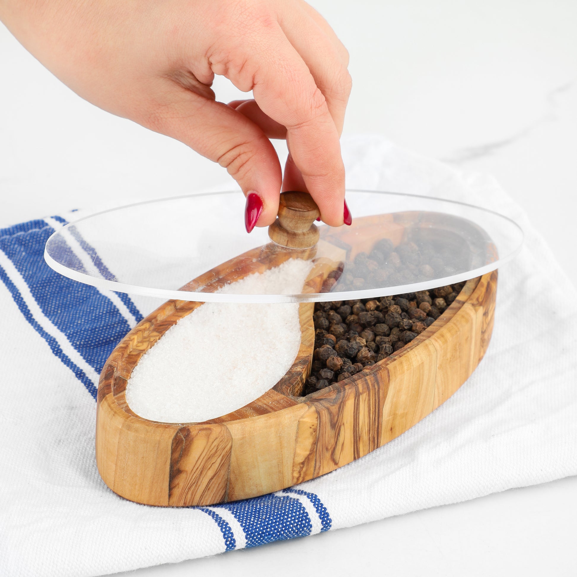 Olive Wood Salt Cellar with Plexiglass Lid - ArtisRaw