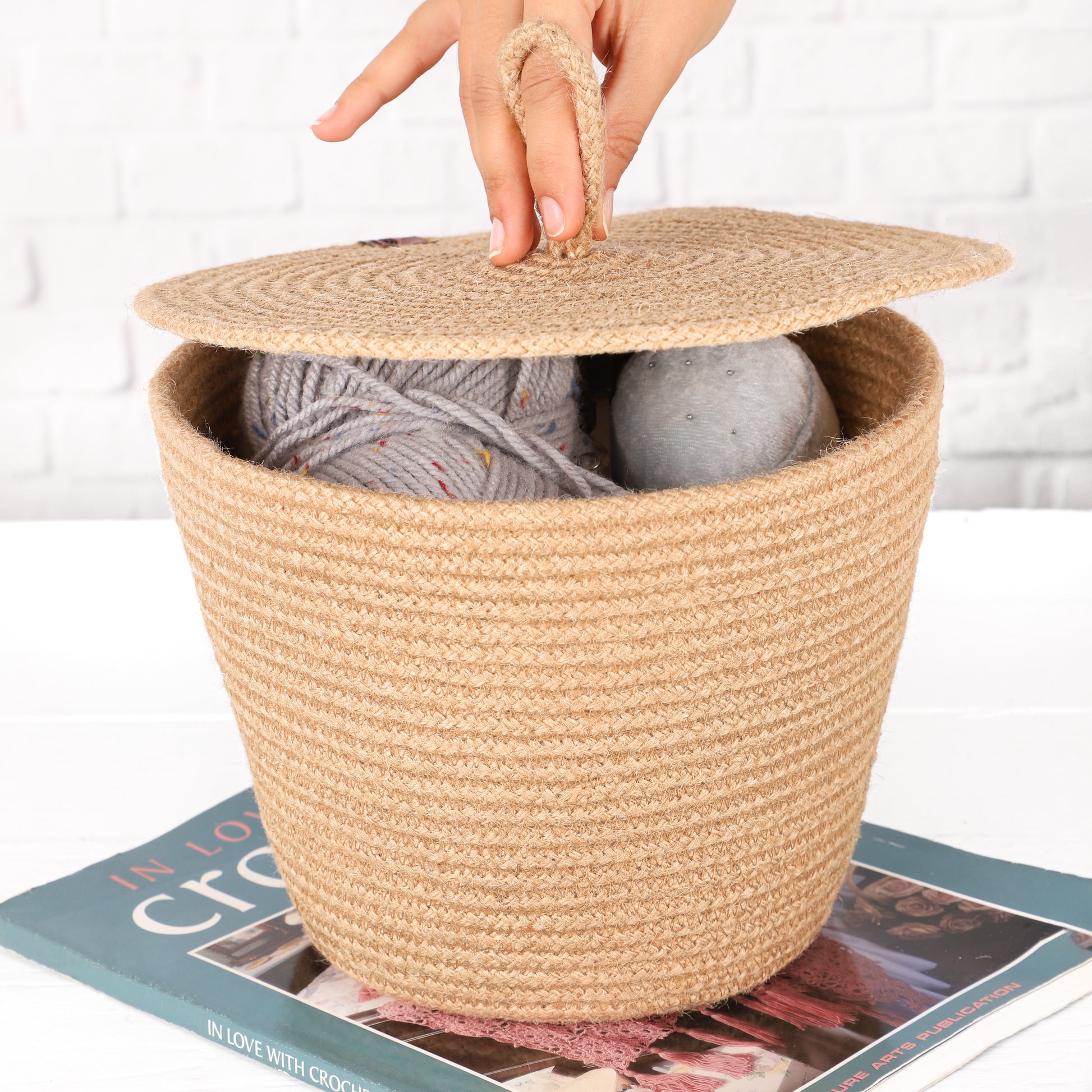 Handwoven Storage Basket with Lid handmade - ArtisRaw