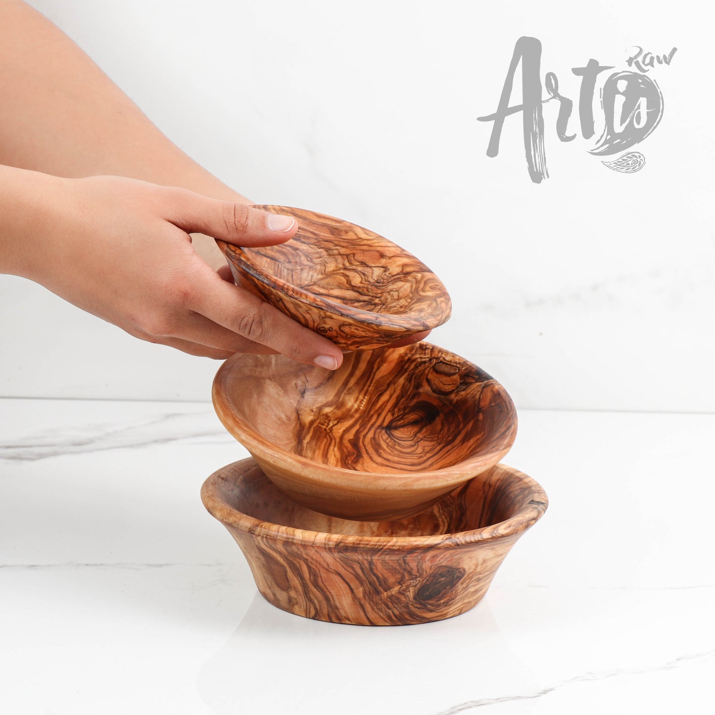 Set of 3 Olive Wood Bowls - ArtisRaw