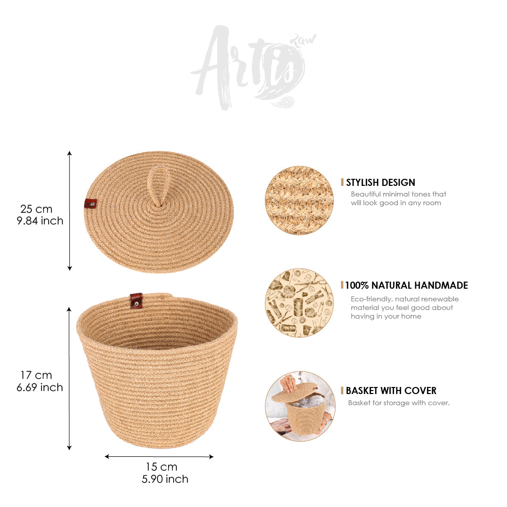Handwoven Storage Basket with Lid handmade - ArtisRaw