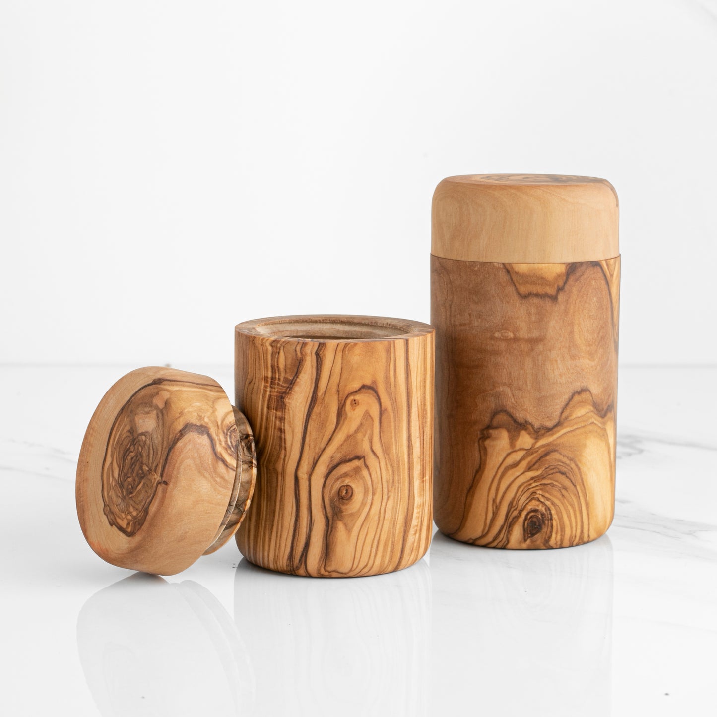 Set of 2 Salt Cellar with Lid Olive Wood - ArtisRaw