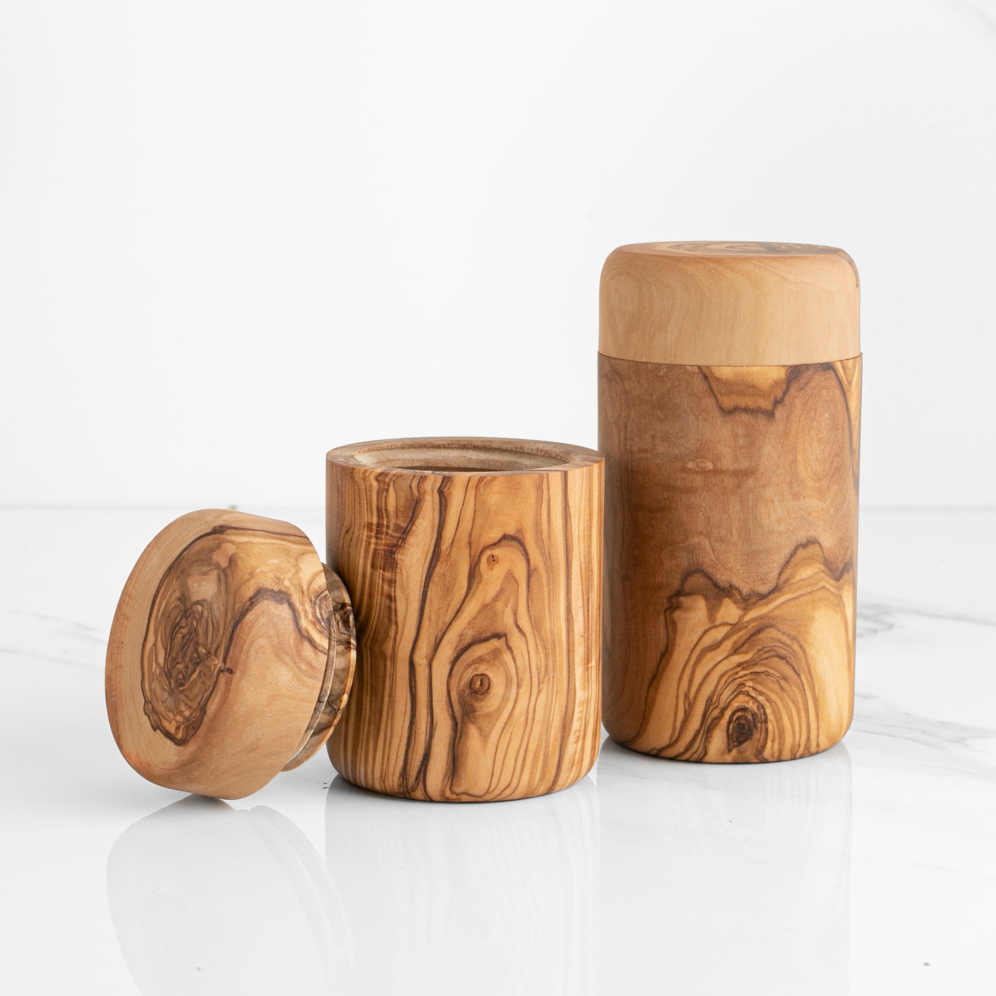 Set of 2 Salt Cellar with Lid Olive Wood - ArtisRaw