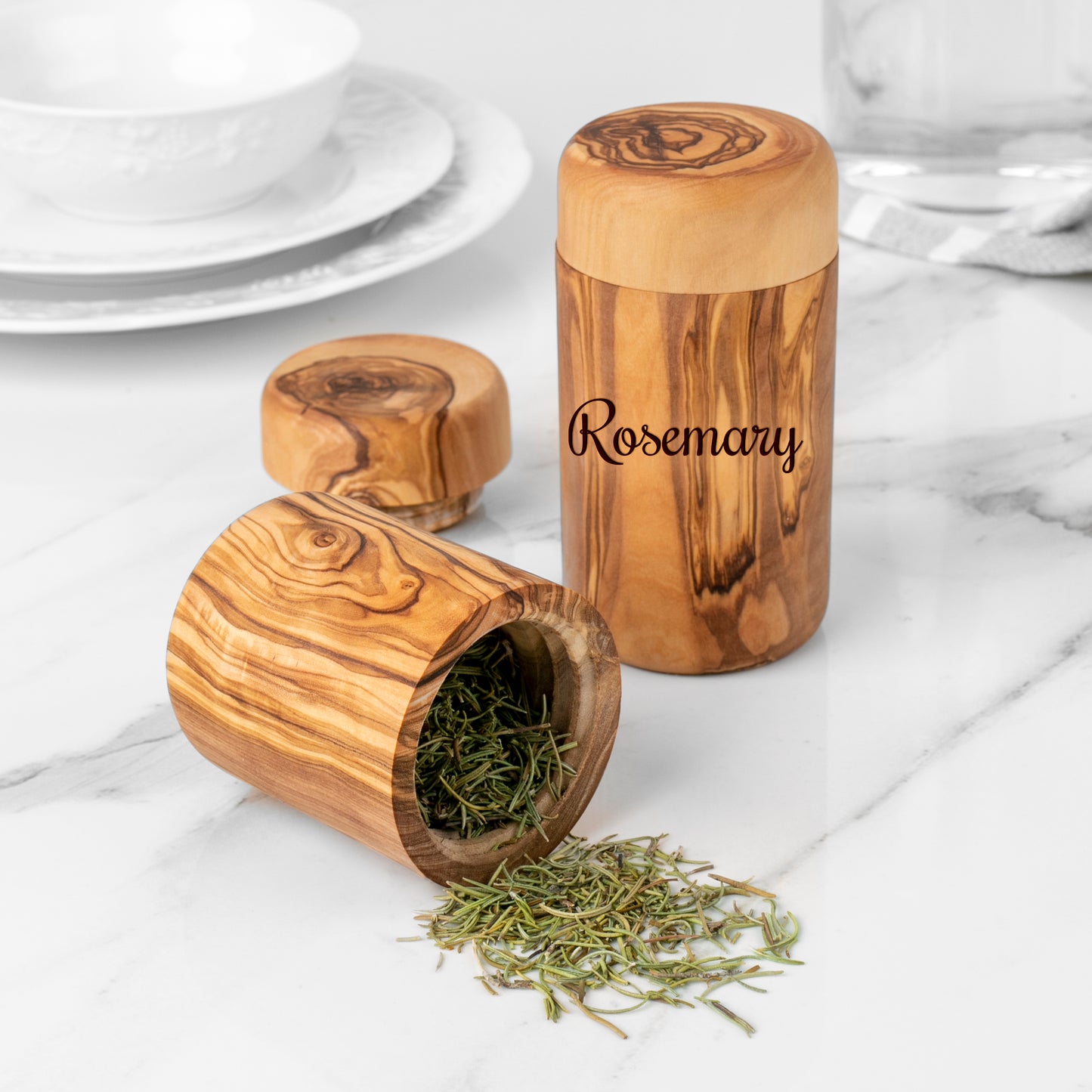 Set of 2 Salt Cellar with Lid Olive Wood - ArtisRaw