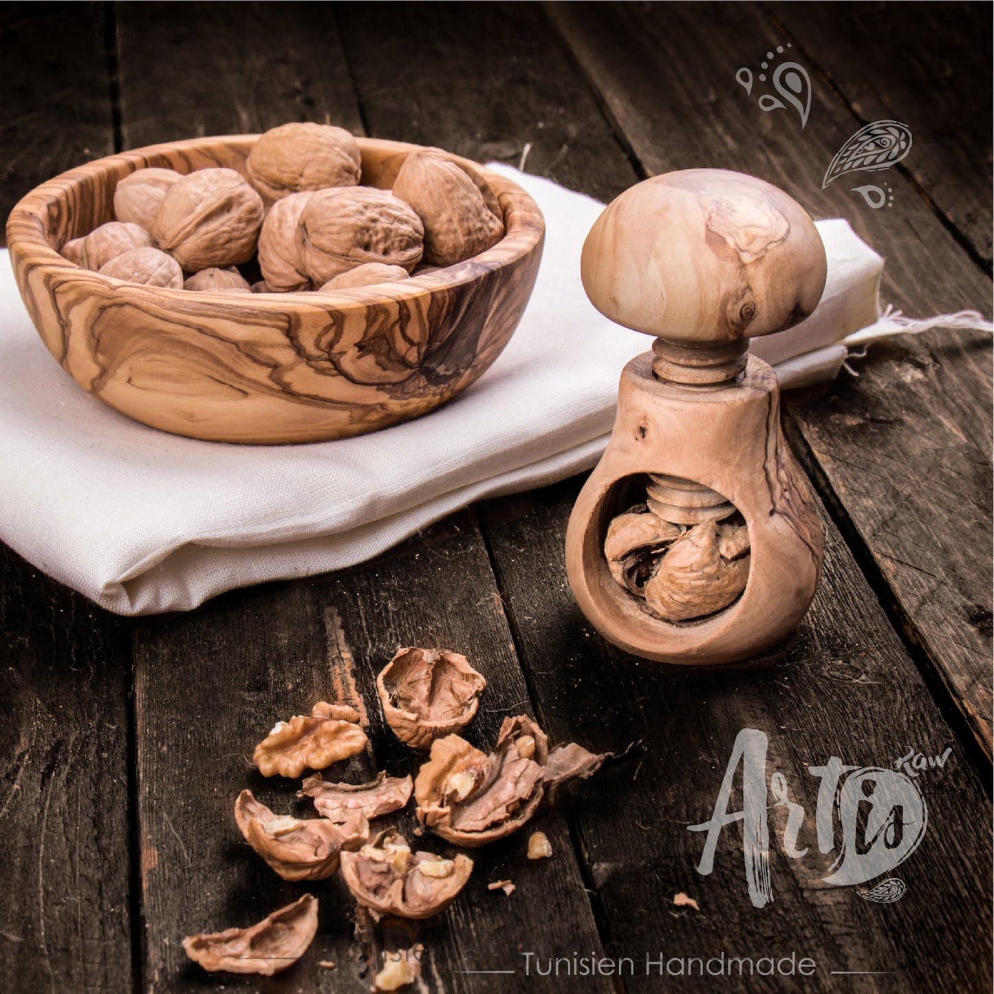Mushroom Nut Crusher Olive Wood - ArtisRaw