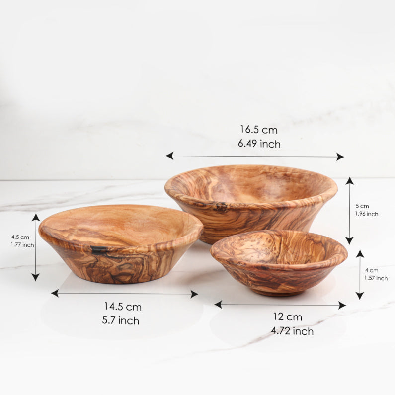 Set of 3 Olive Wood Bowls - ArtisRaw