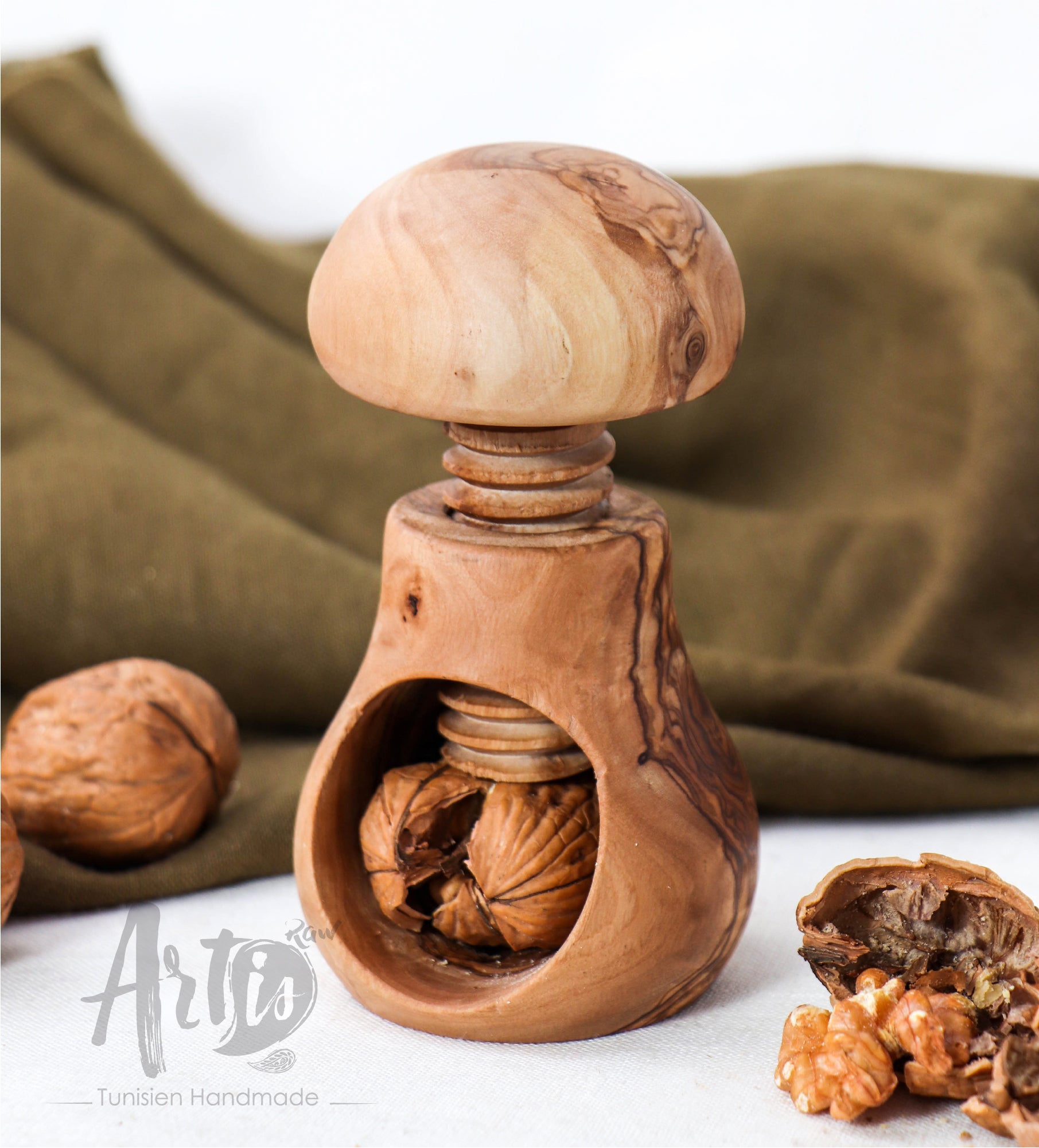 Mushroom Nut Crusher Olive Wood - ArtisRaw