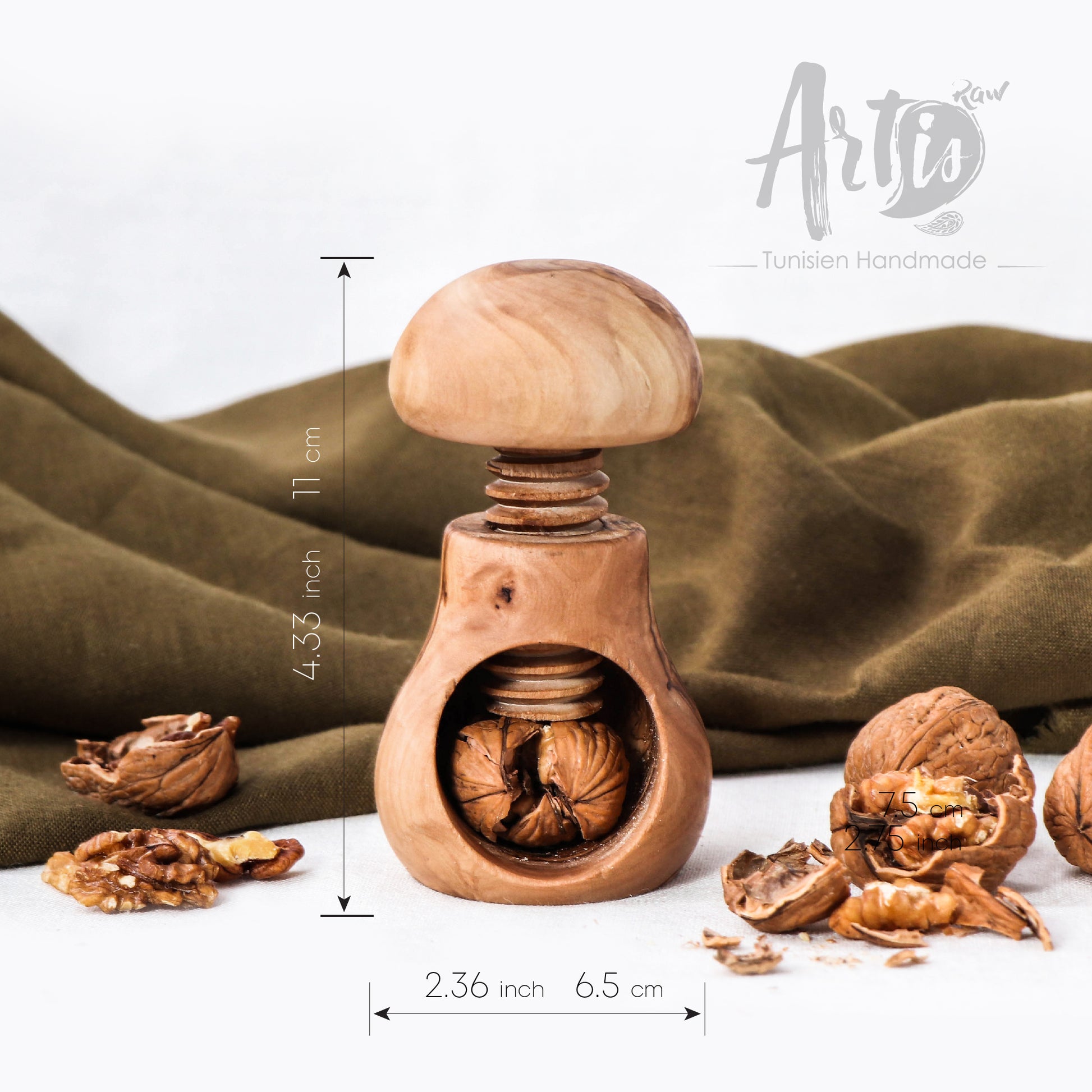 Mushroom Nut Crusher Olive Wood - ArtisRaw