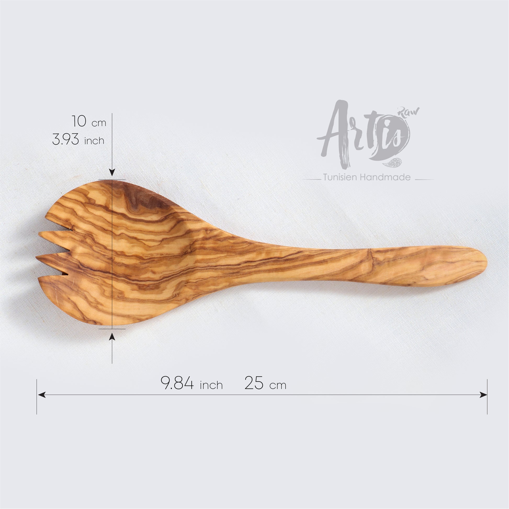 Length of this serving spork handmade from olive wood; 3.9" (10cm)