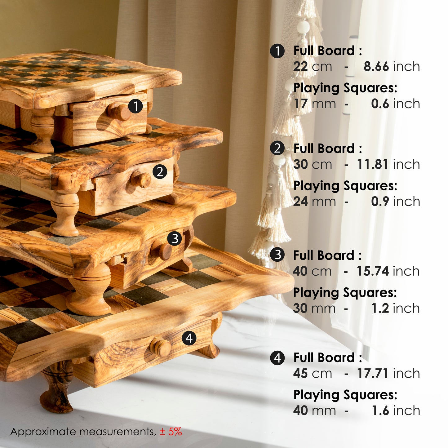 Chess Set With Wavy-Edged Board And Rustic Legs - ArtisRaw