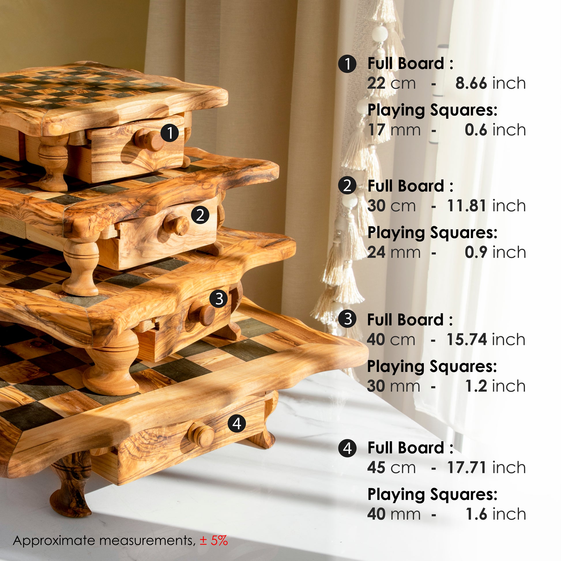 Chess Set With Wavy-Edged Board And Rustic Legs - ArtisRaw