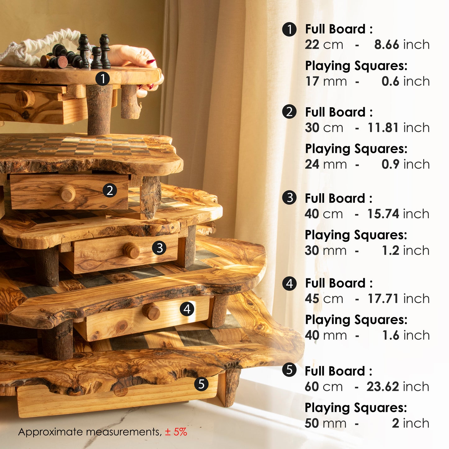 Rustic Square Chess Board With Storage - ArtisRaw