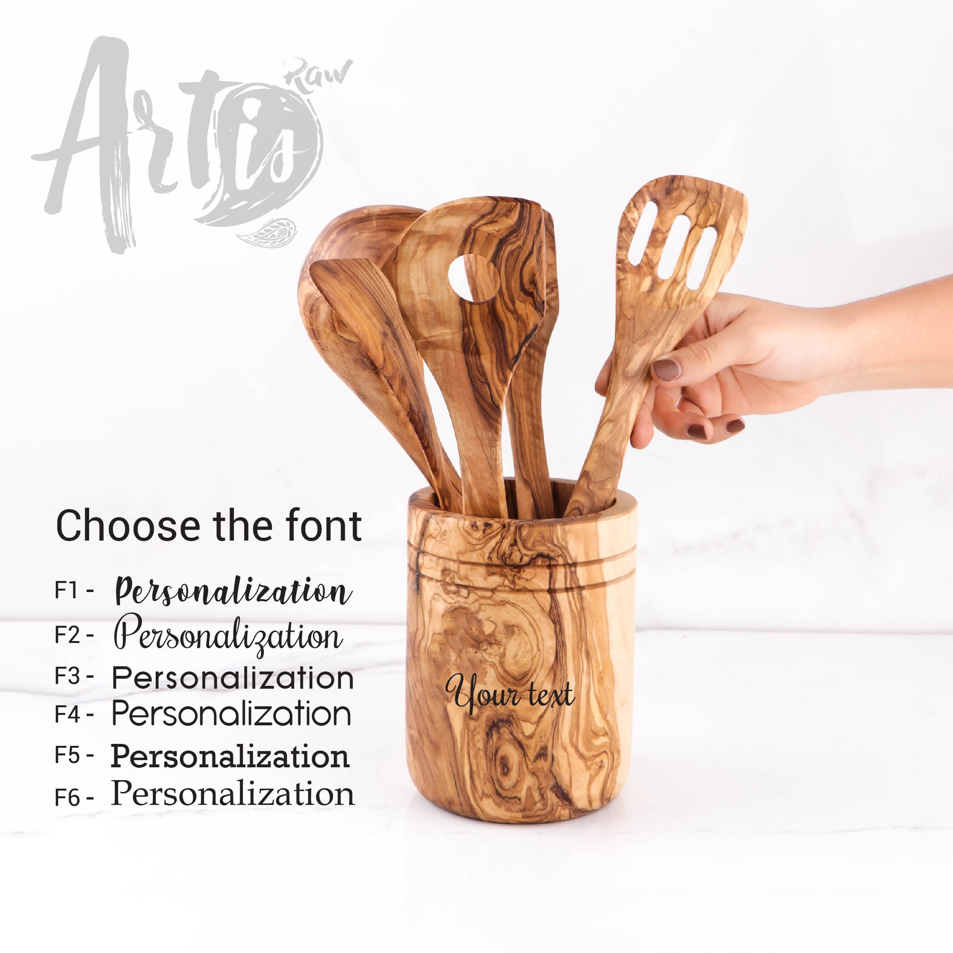 Utensil Holder for 5 Spoons Olive Wood - ArtisRaw